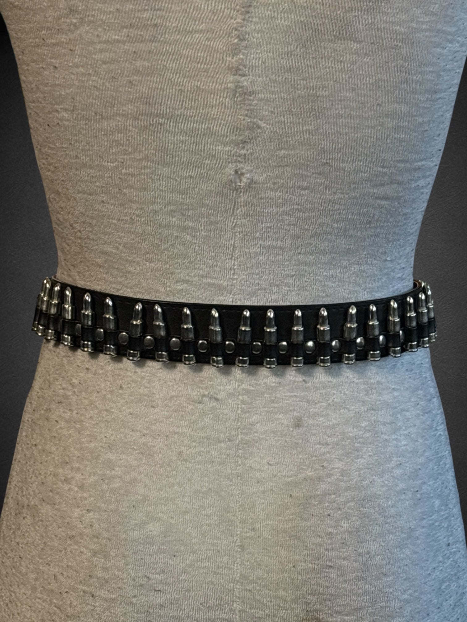 S/M Black with Silver Toned Faux Bullets Belt