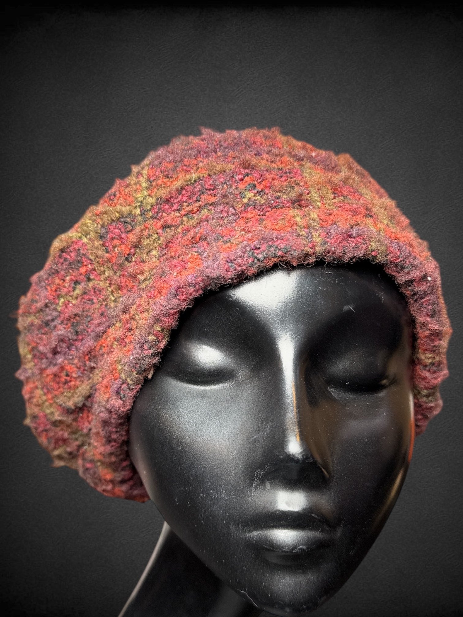 Diane Scott multicolor knit beanie with tie on inside
