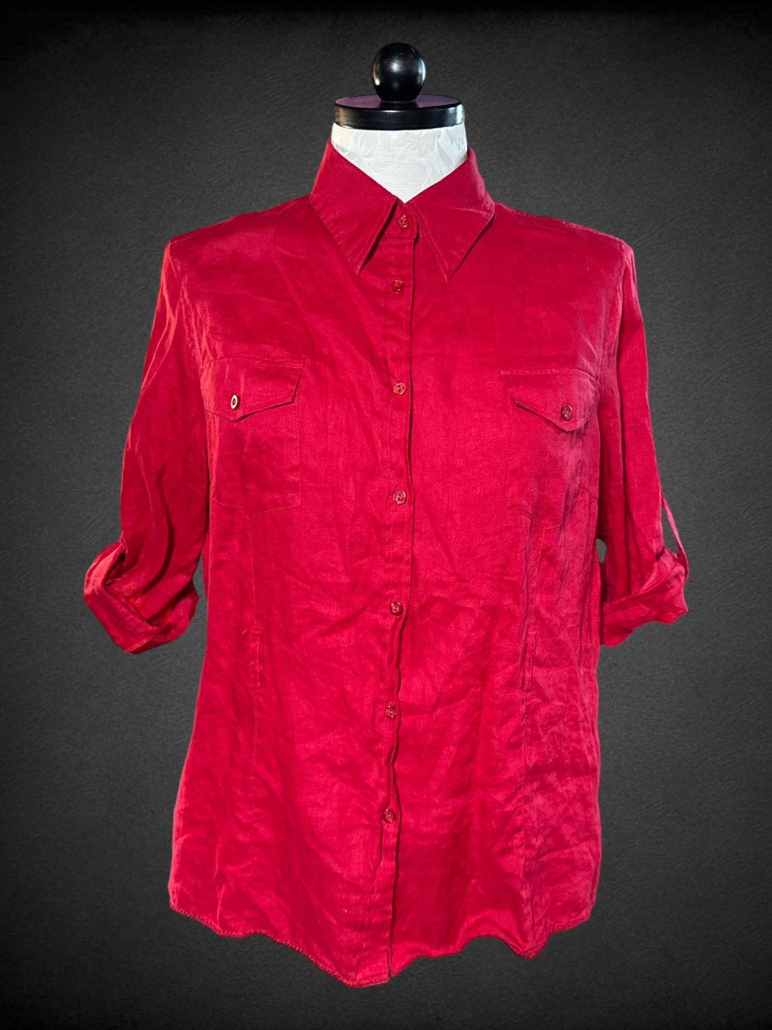 XL Nygard red button up with belt loops and two front pockets