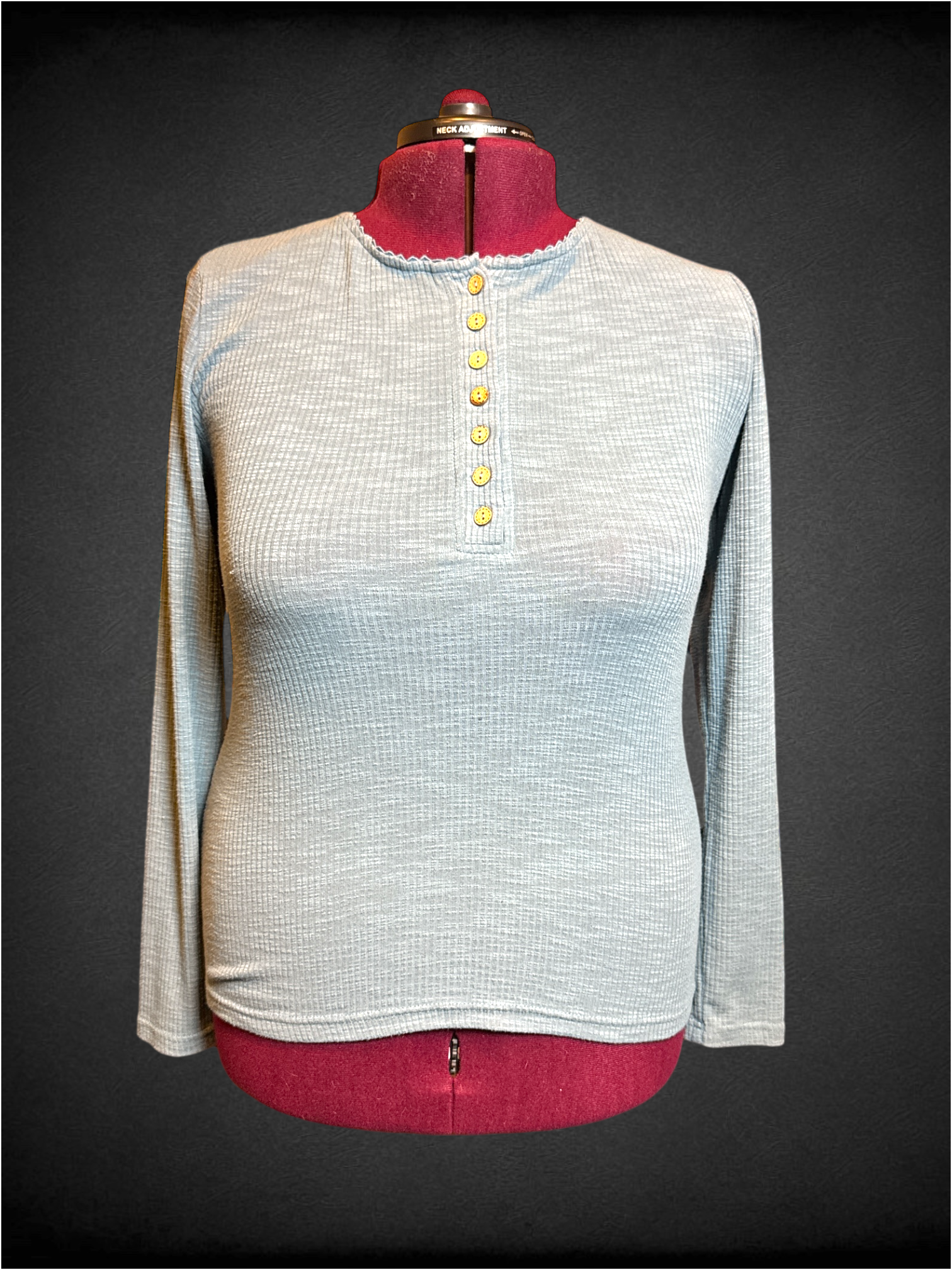 5X light blue ribbed henley long sleeve top