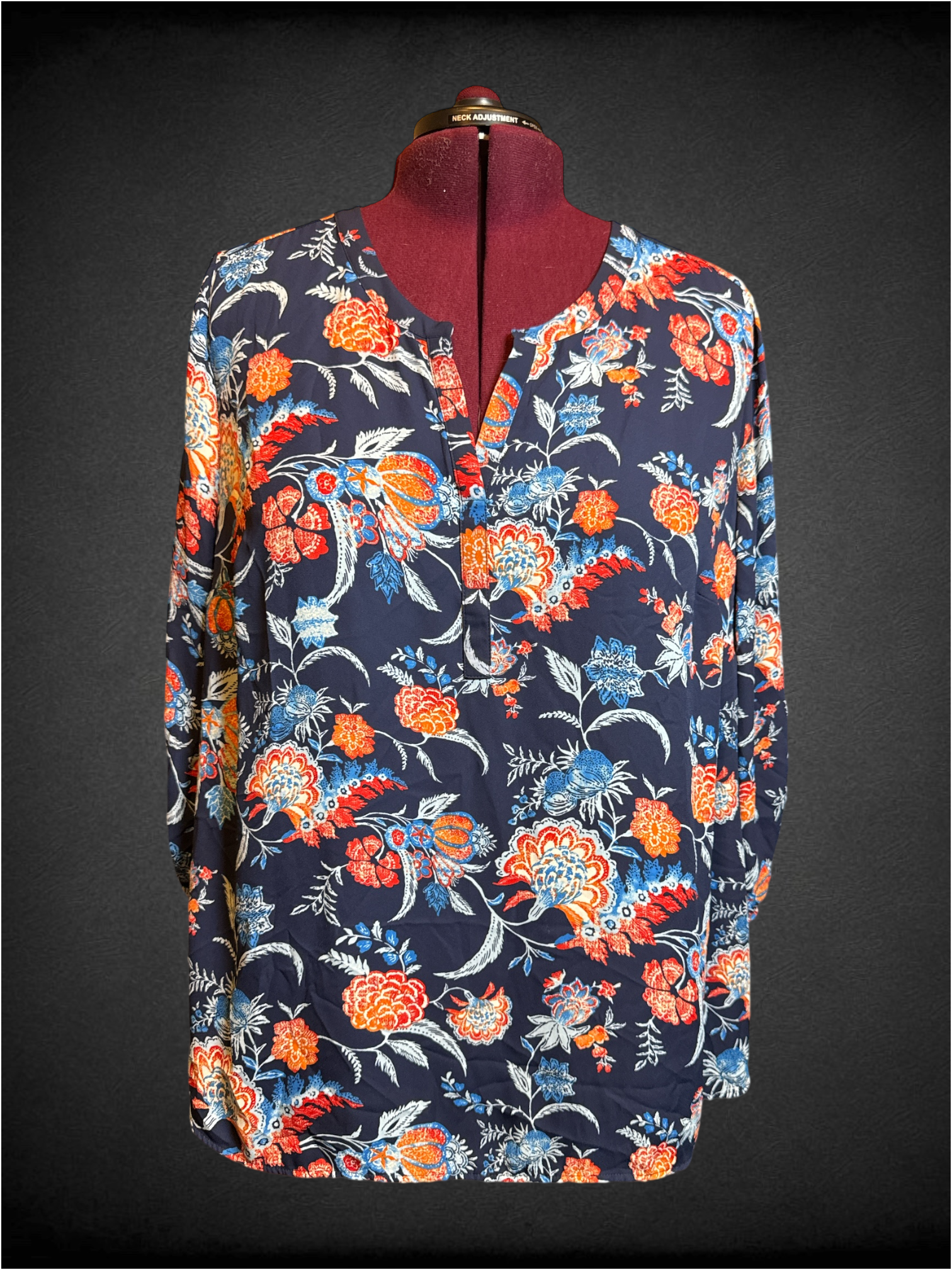 3X Daniel Rainn blue floral tunic top with sleeve buttons