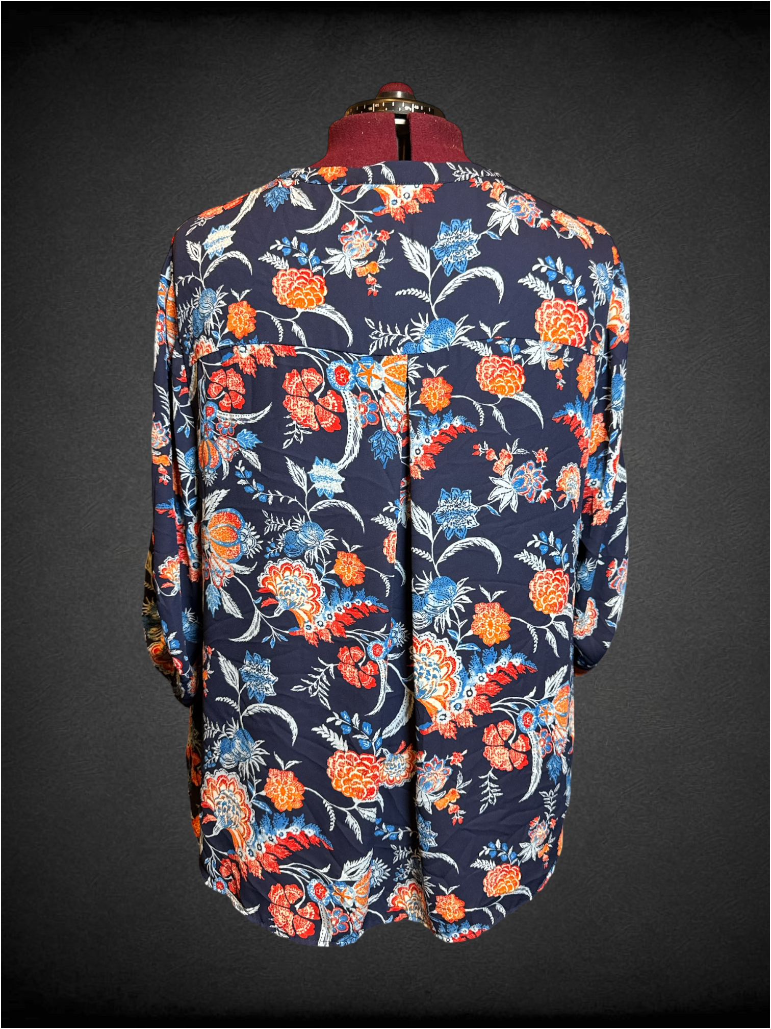 3X Daniel Rainn blue floral tunic top with sleeve buttons