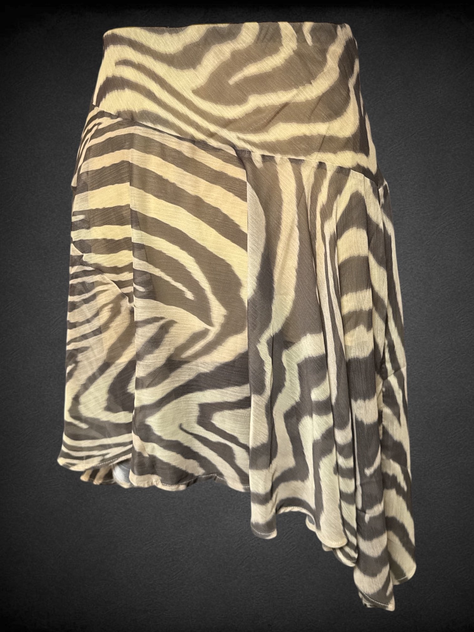 0X NWT ASOS Design black and tan zebra print skirt with asymmetrical hem, lining, and elastic waistband