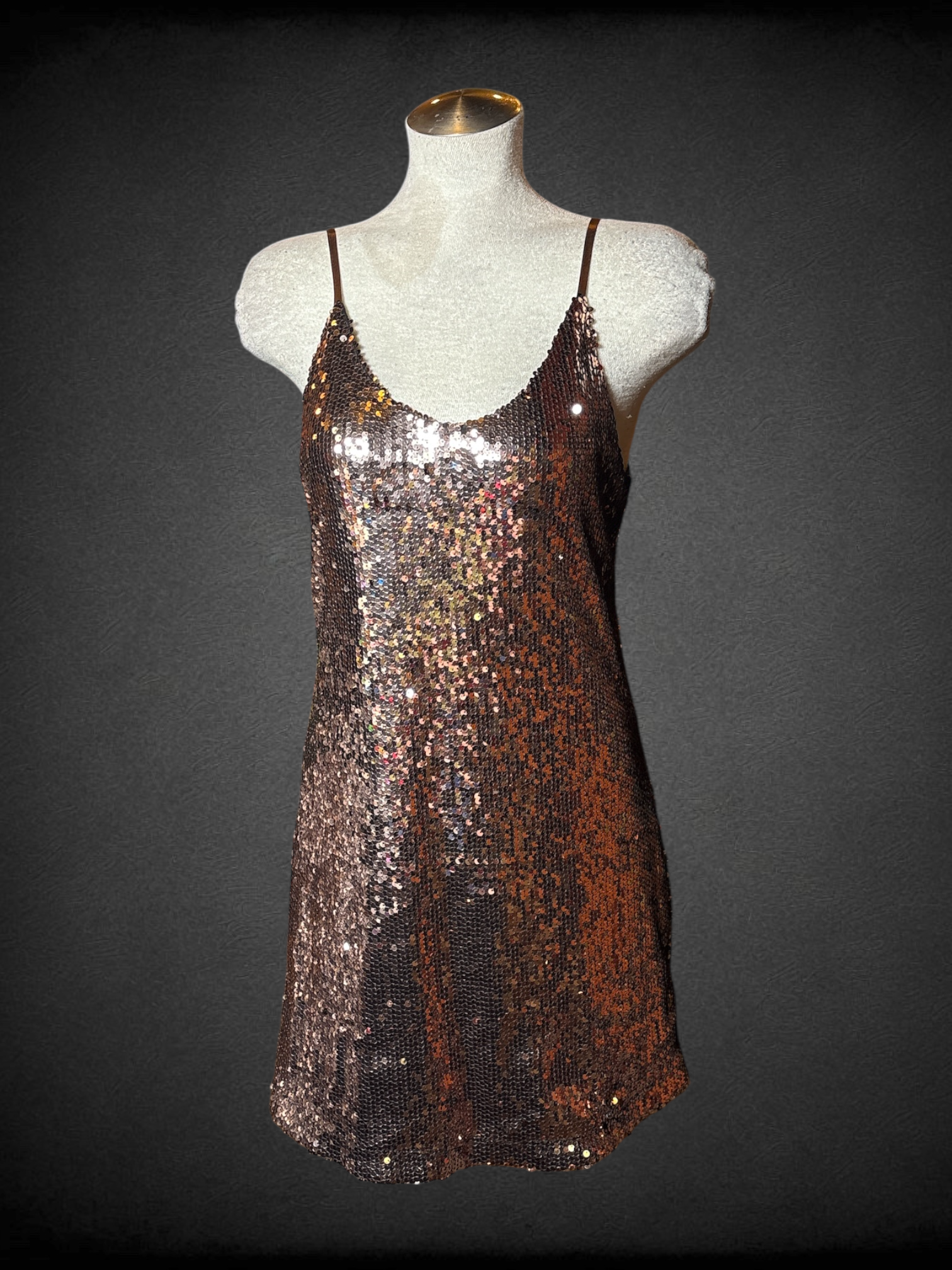 M Allegra K rose gold and bronze full sequin dress with adjustable straps and fully lined