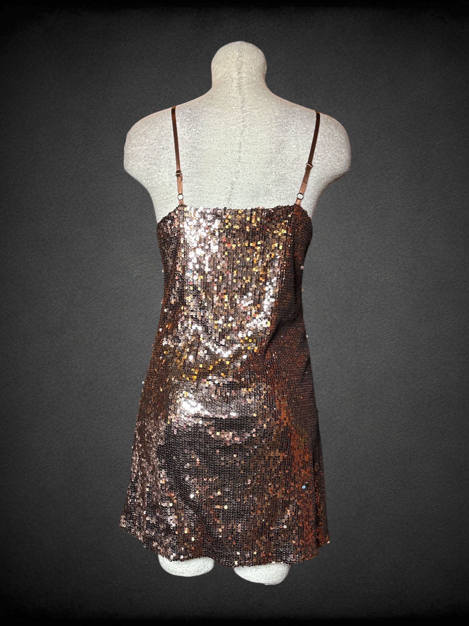 M Allegra K rose gold and bronze full sequin dress with adjustable straps and fully lined