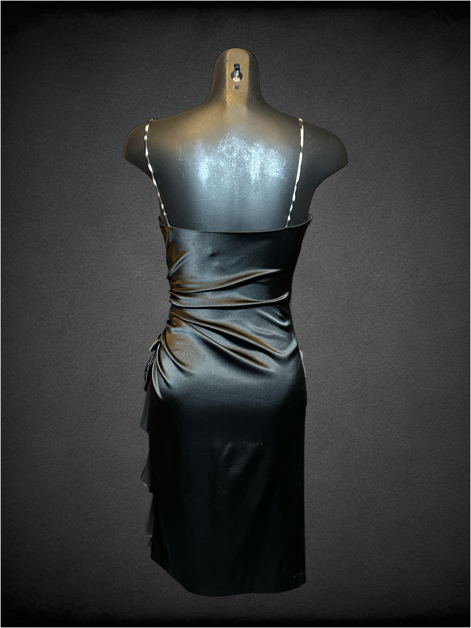 XS Blondie Nites by Stacy Sklar vintage black dress with animal print chest and bow ruching detail