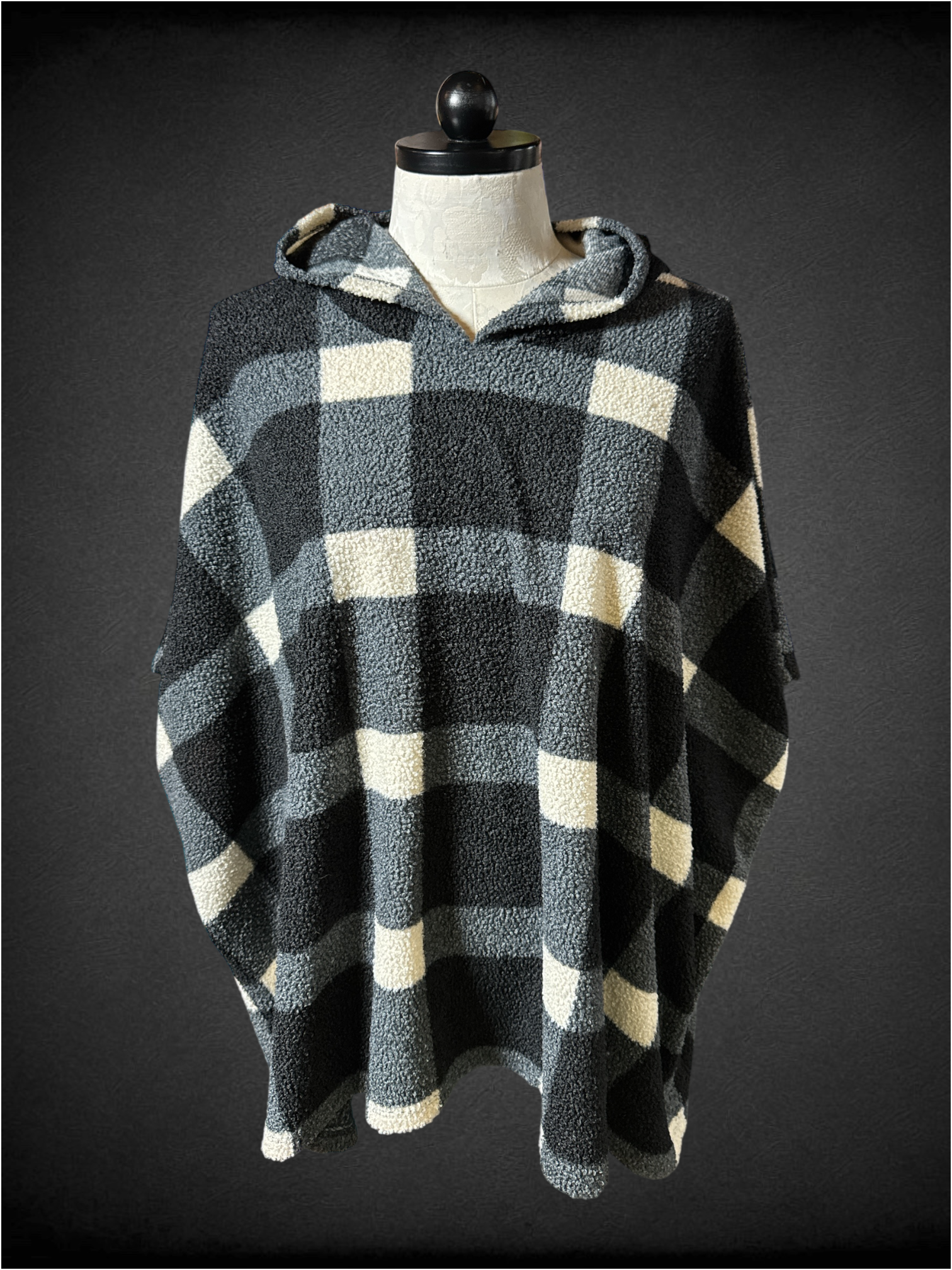 5X black and white plaid poncho hoodie with arm holes