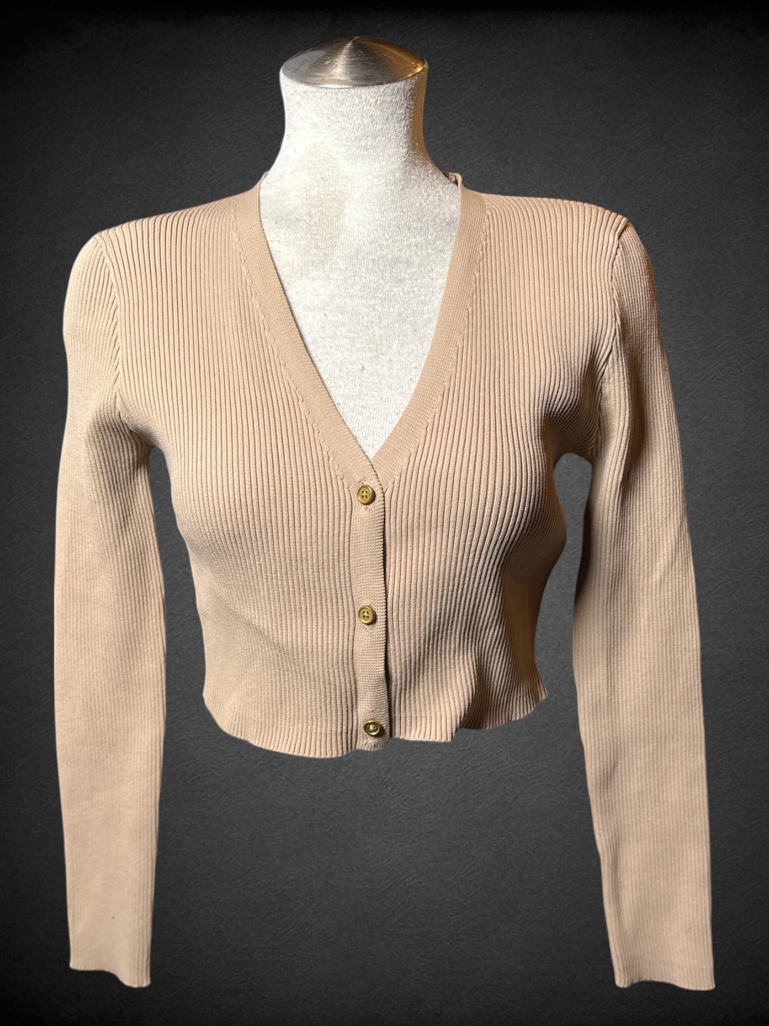 XL Roma Concept tan long sleeve cropped cardigan