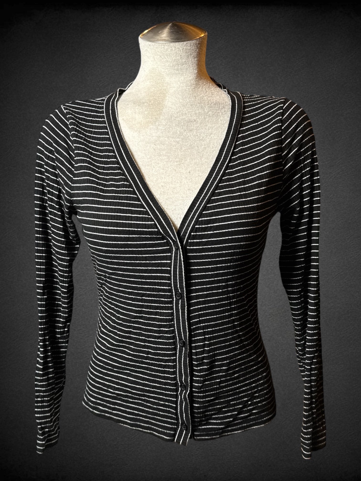 S Who What Where black and white striped cardigan