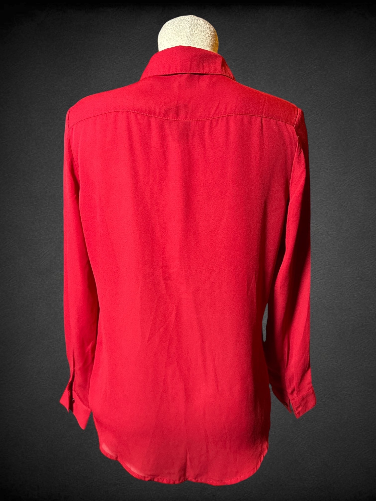 M UK2LA red long sleeve sheer button up with hidden buttons
