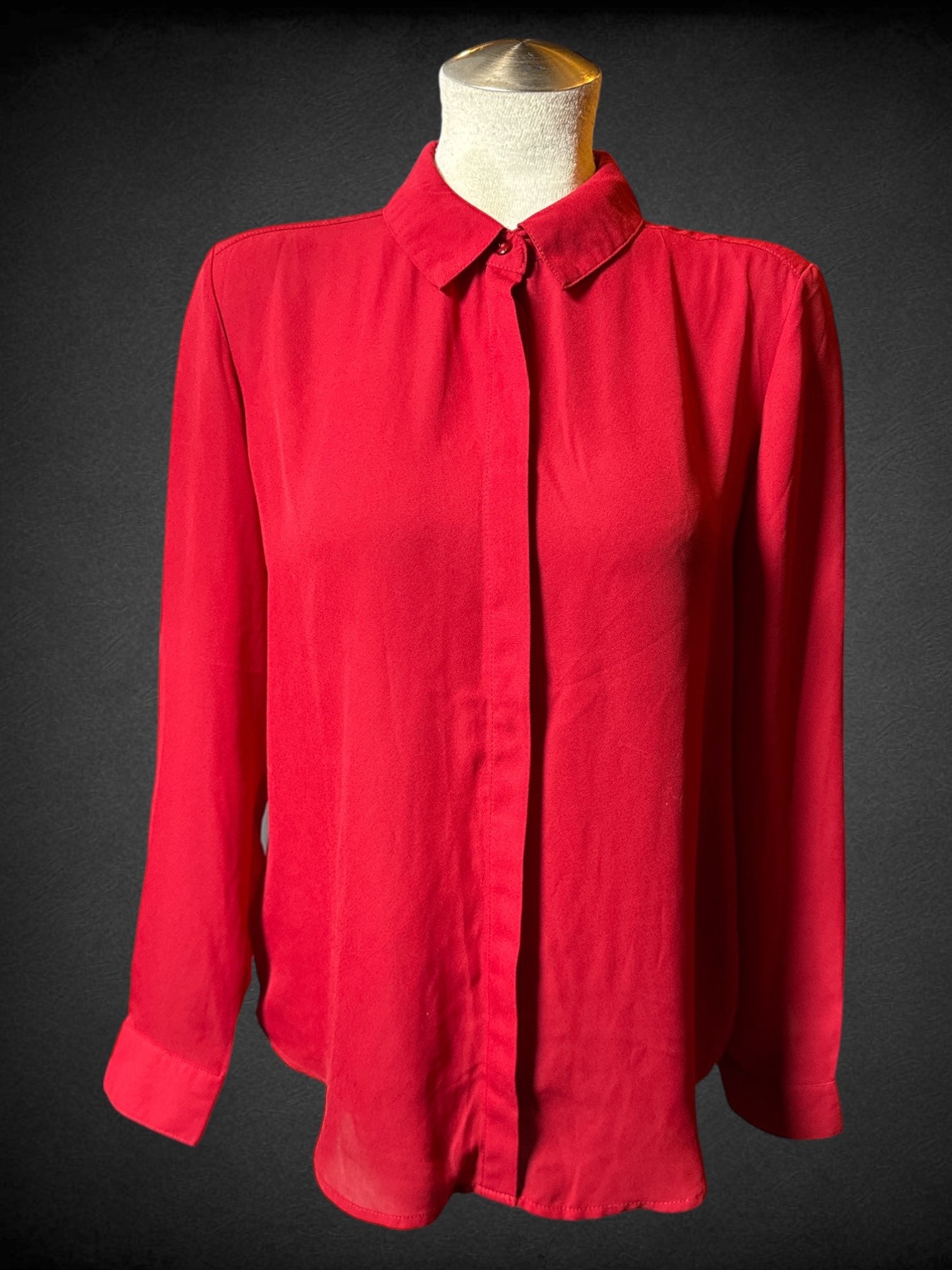 M UK2LA red long sleeve sheer button up with hidden buttons