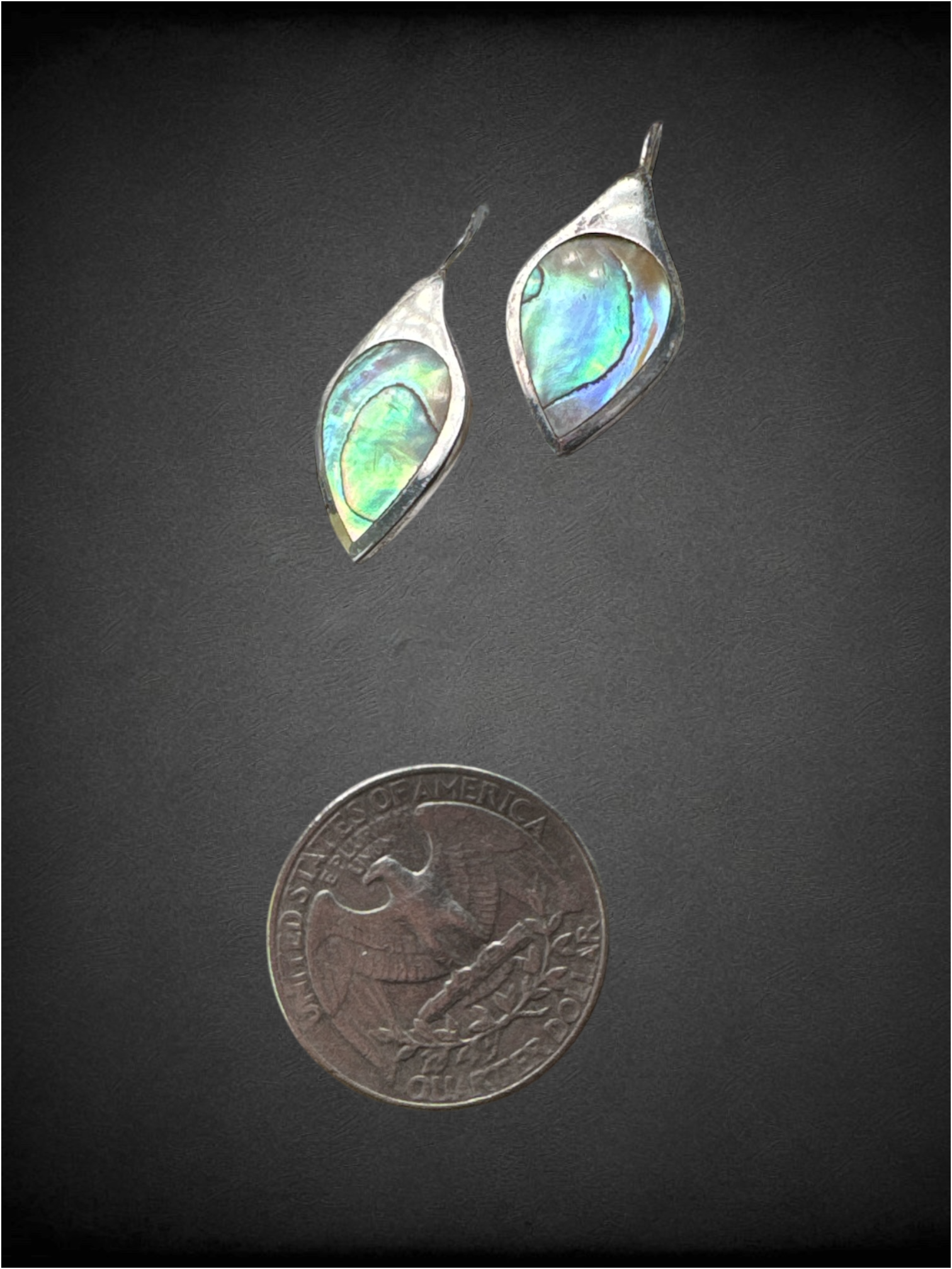 90s Vintage 925 Sterling Silver abalone leaf drop earrings