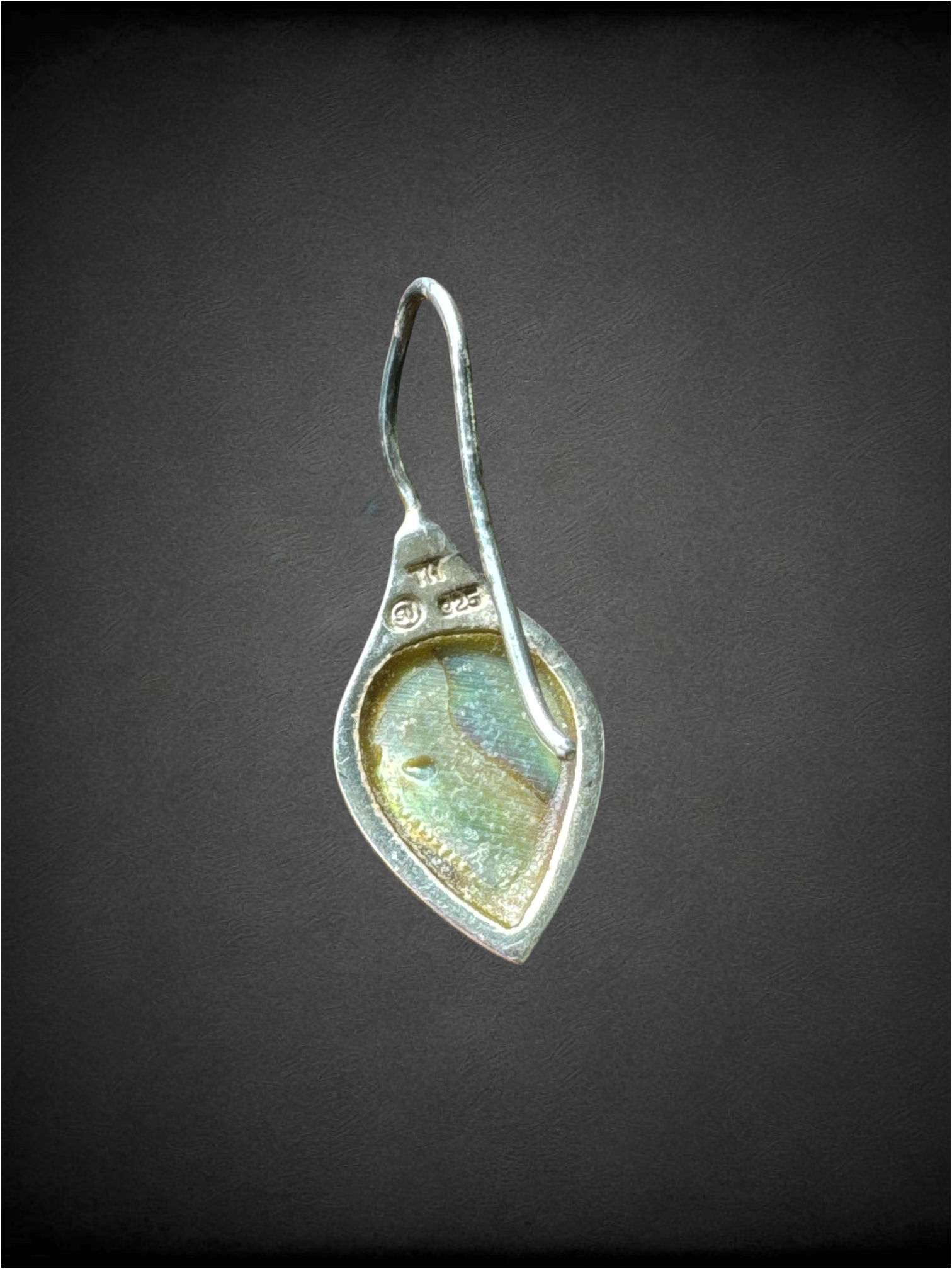 90s Vintage 925 Sterling Silver abalone leaf drop earrings