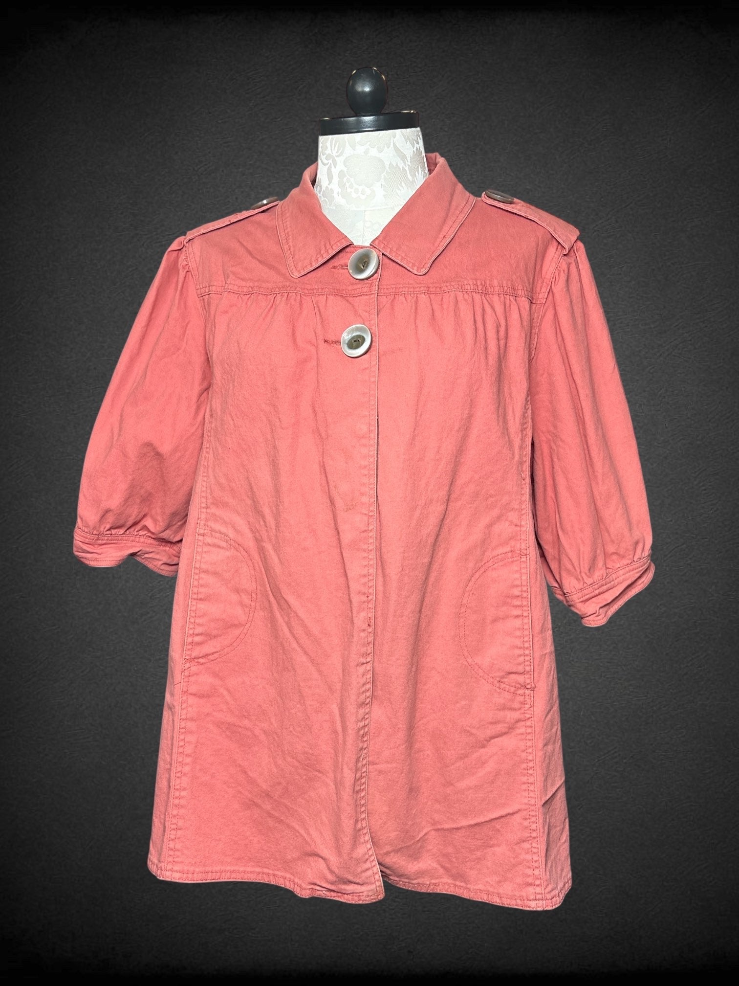 3X AMI vintage collared salmon 3/4 puff sleeve coat with large buttons