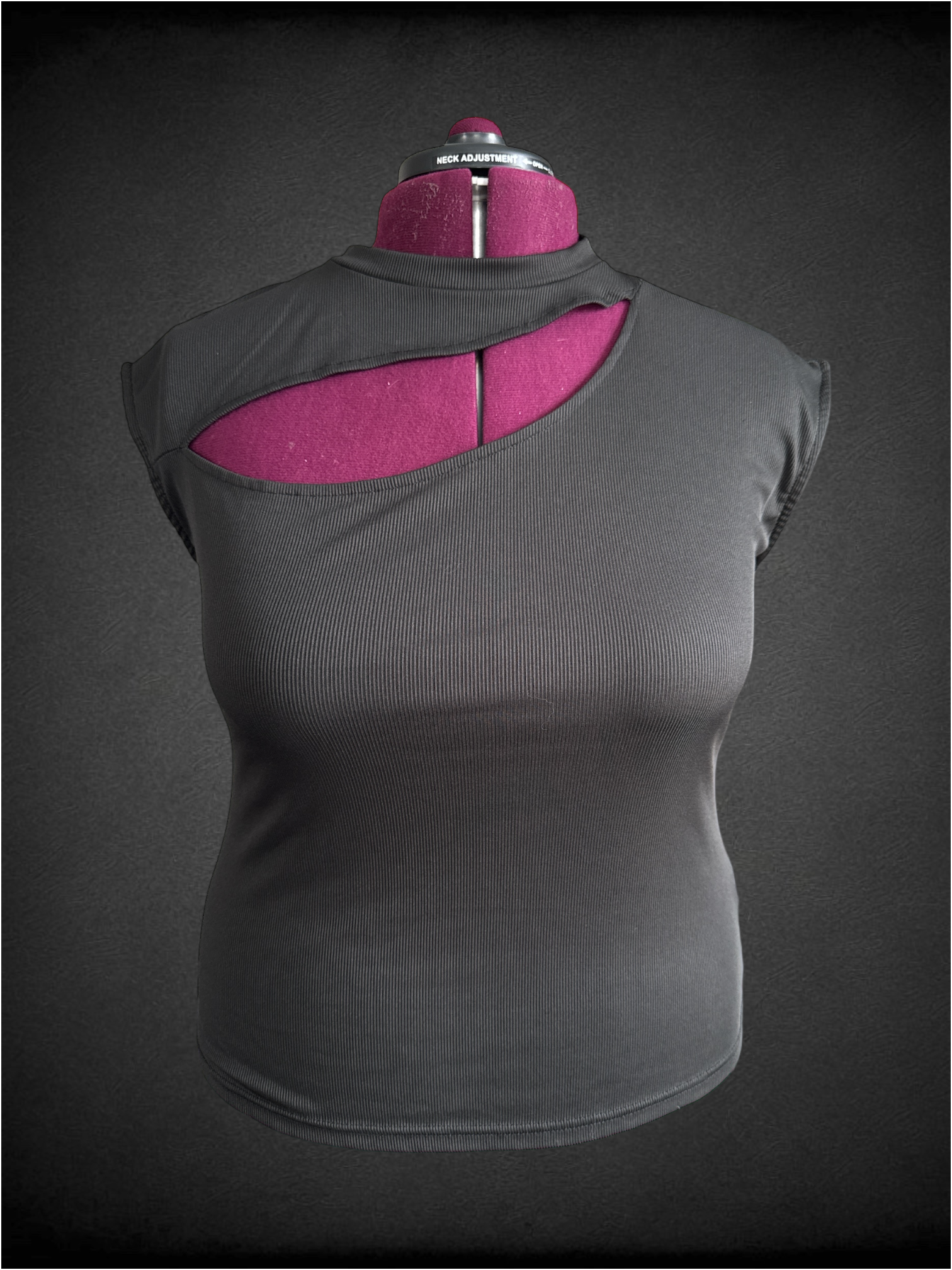 3X black ribbed mock neck top with chest cutout