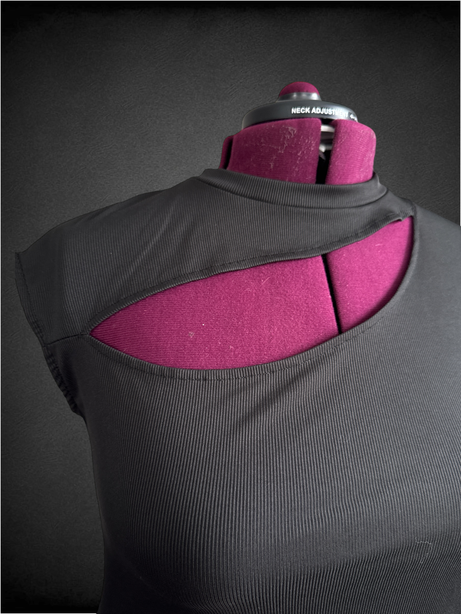 3X black ribbed mock neck top with chest cutout