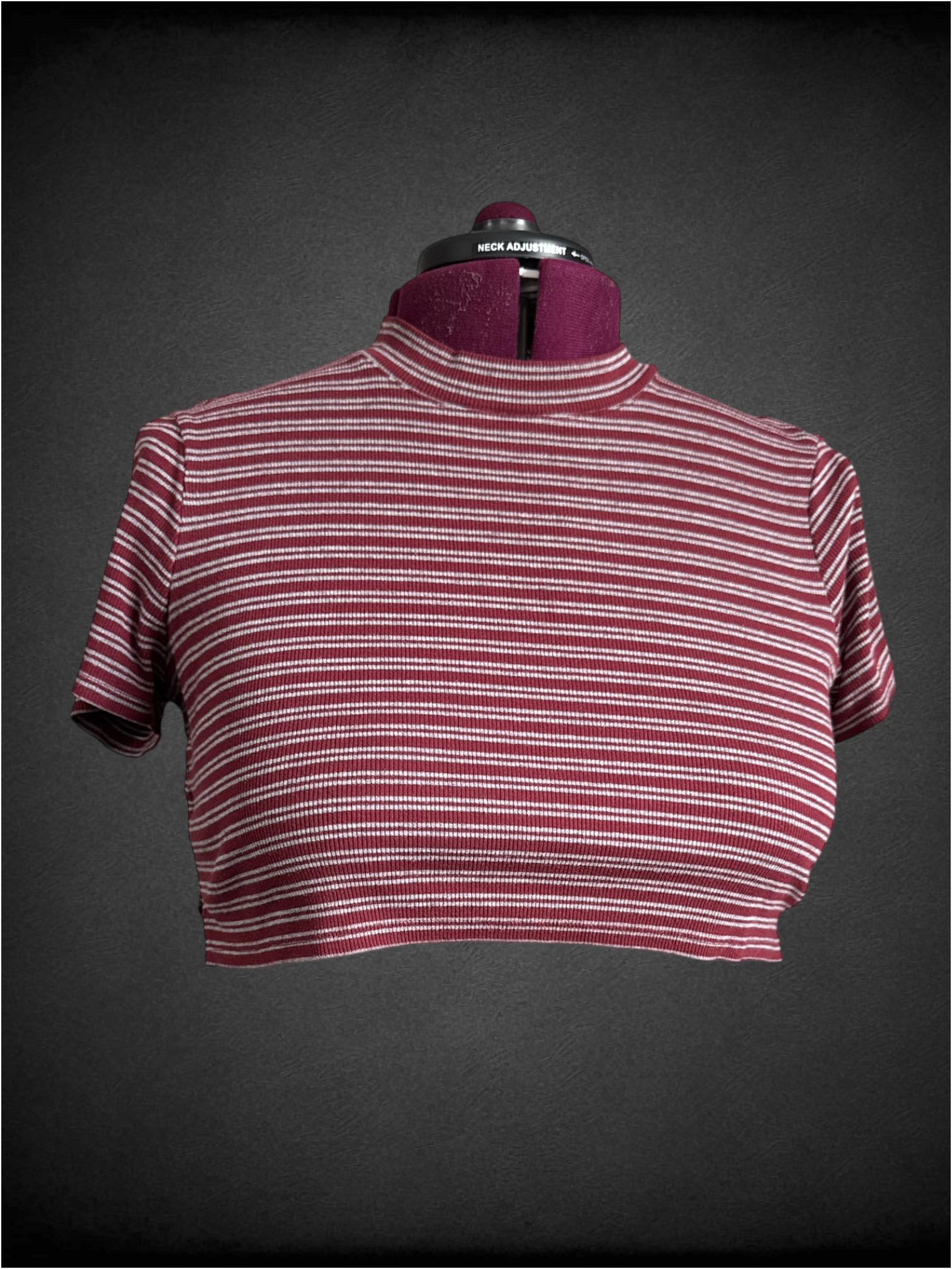 0X red and grey striped mock neck crop top