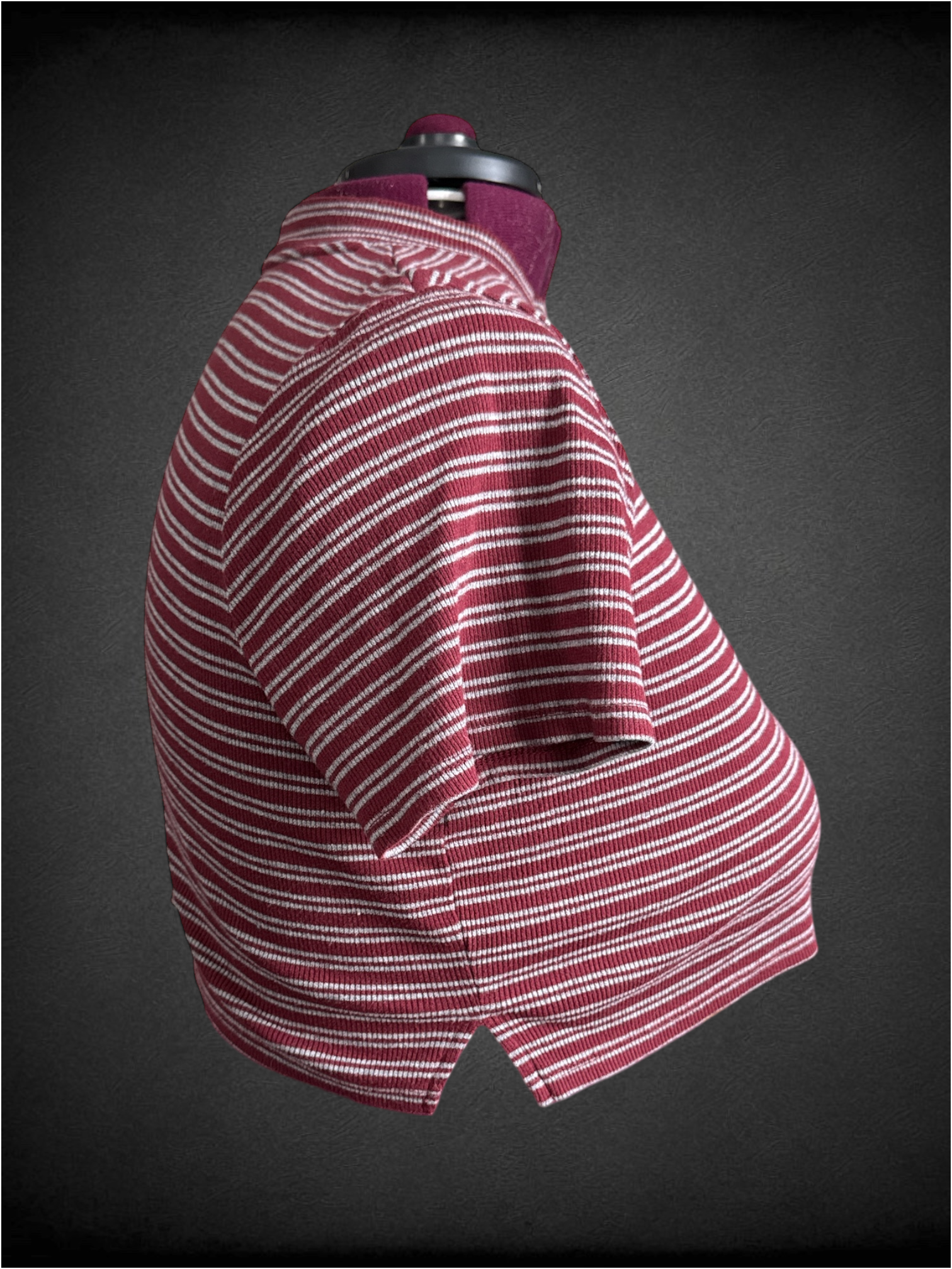 0X red and grey striped mock neck crop top