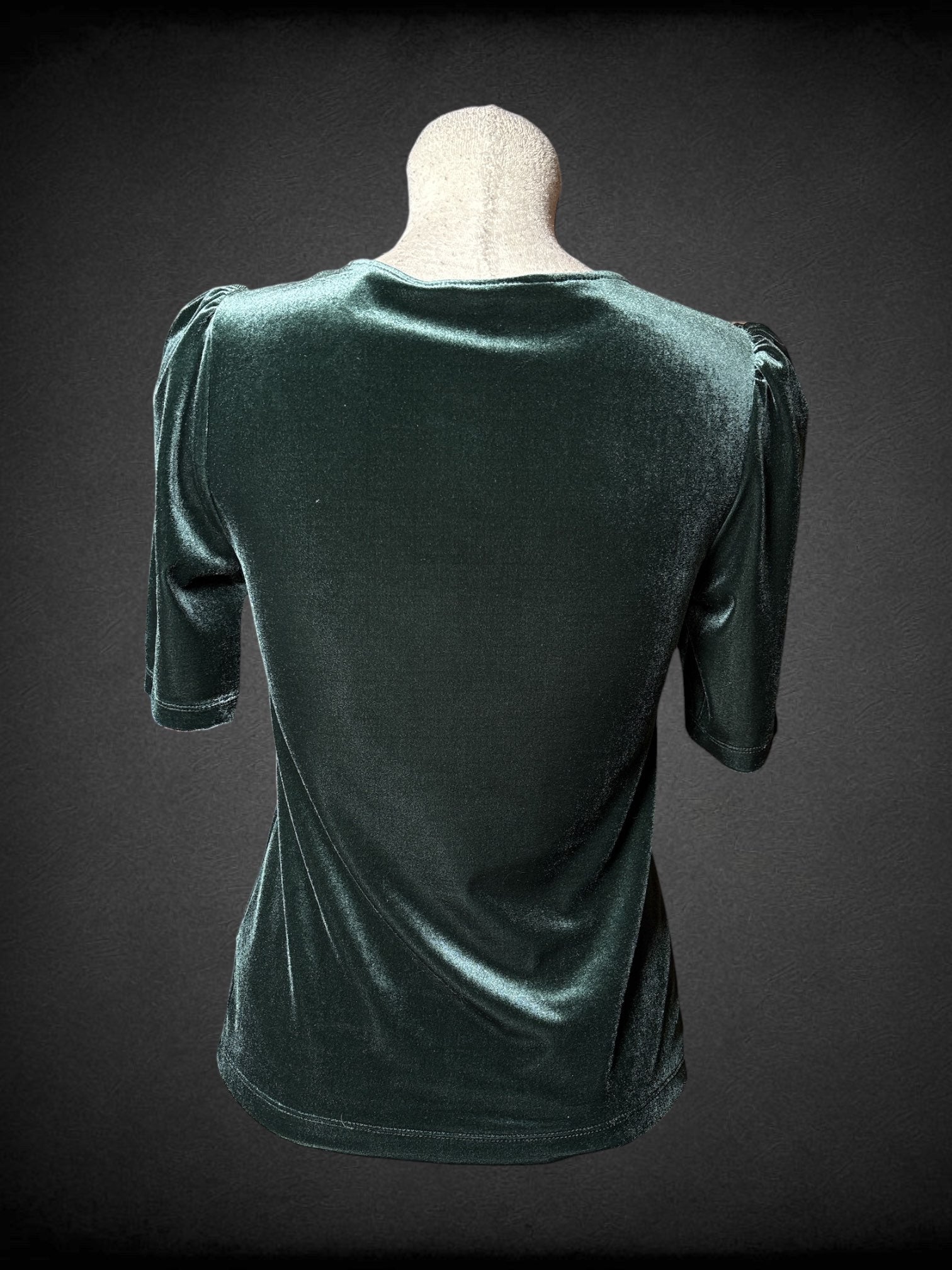 S BODEN velvet dark green puffed shoulder short sleeve shirt