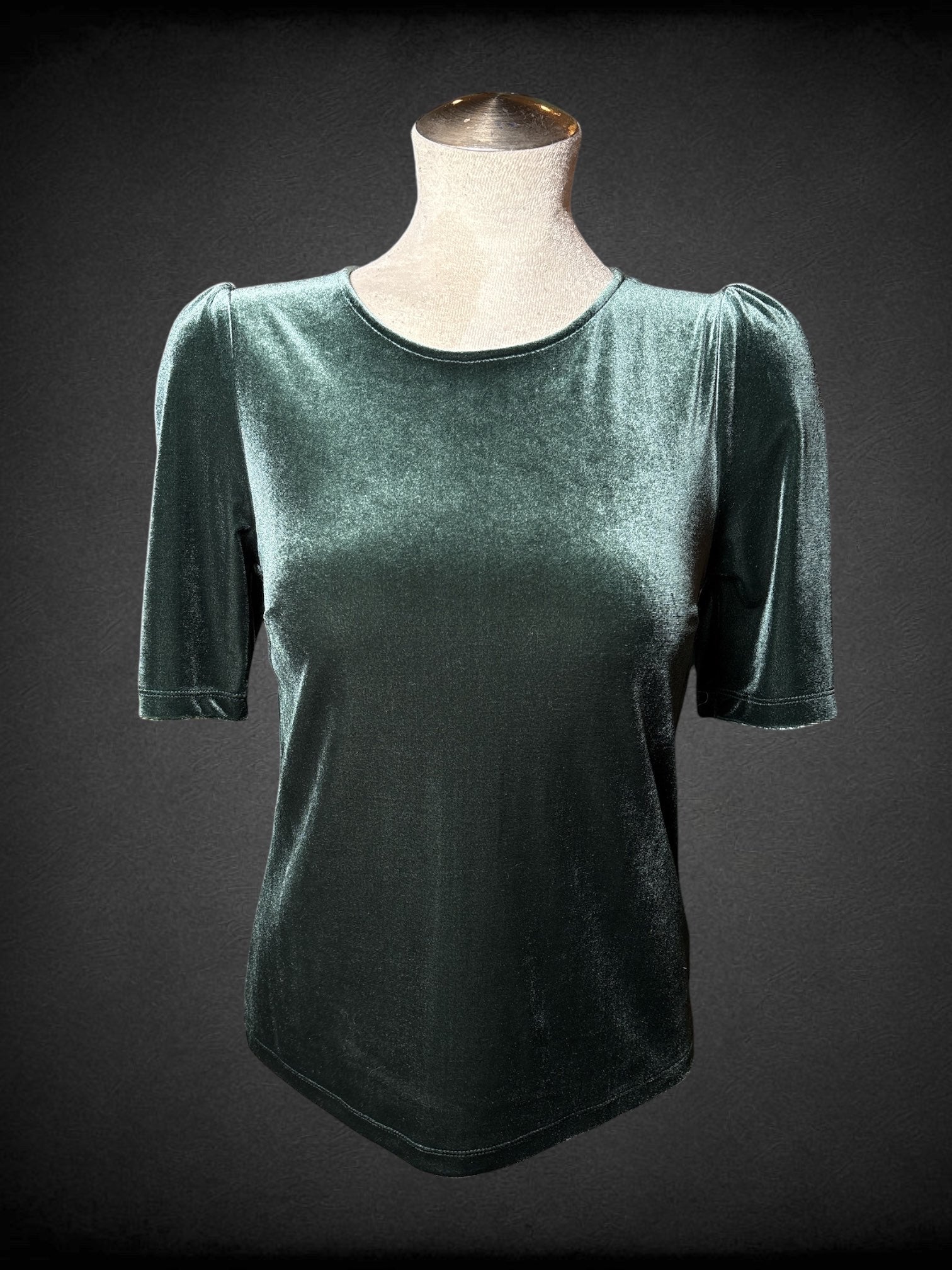 S BODEN velvet dark green puffed shoulder short sleeve shirt