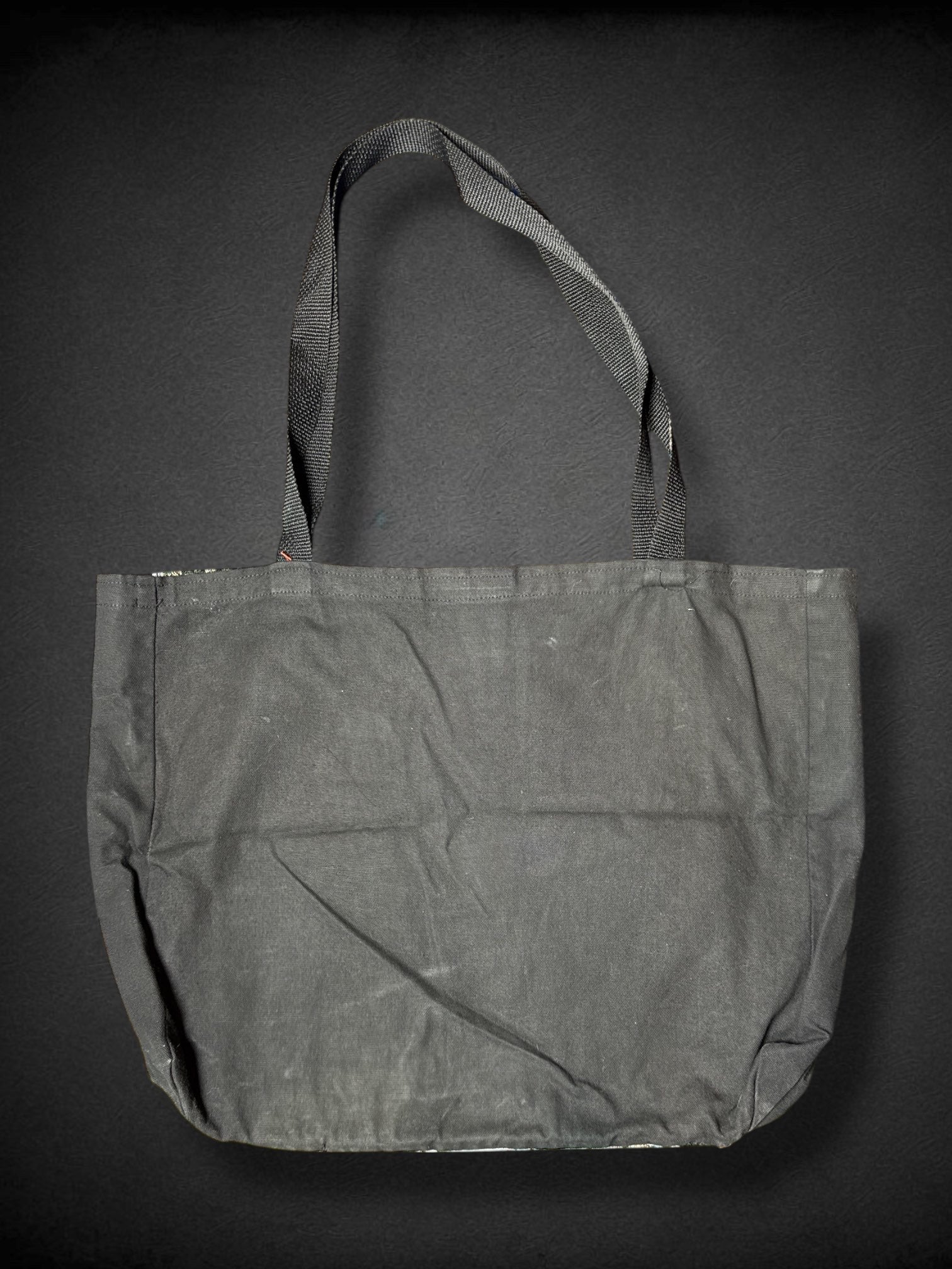 19”x14” Black and Blue Saint Therese embroidered tote with Florals