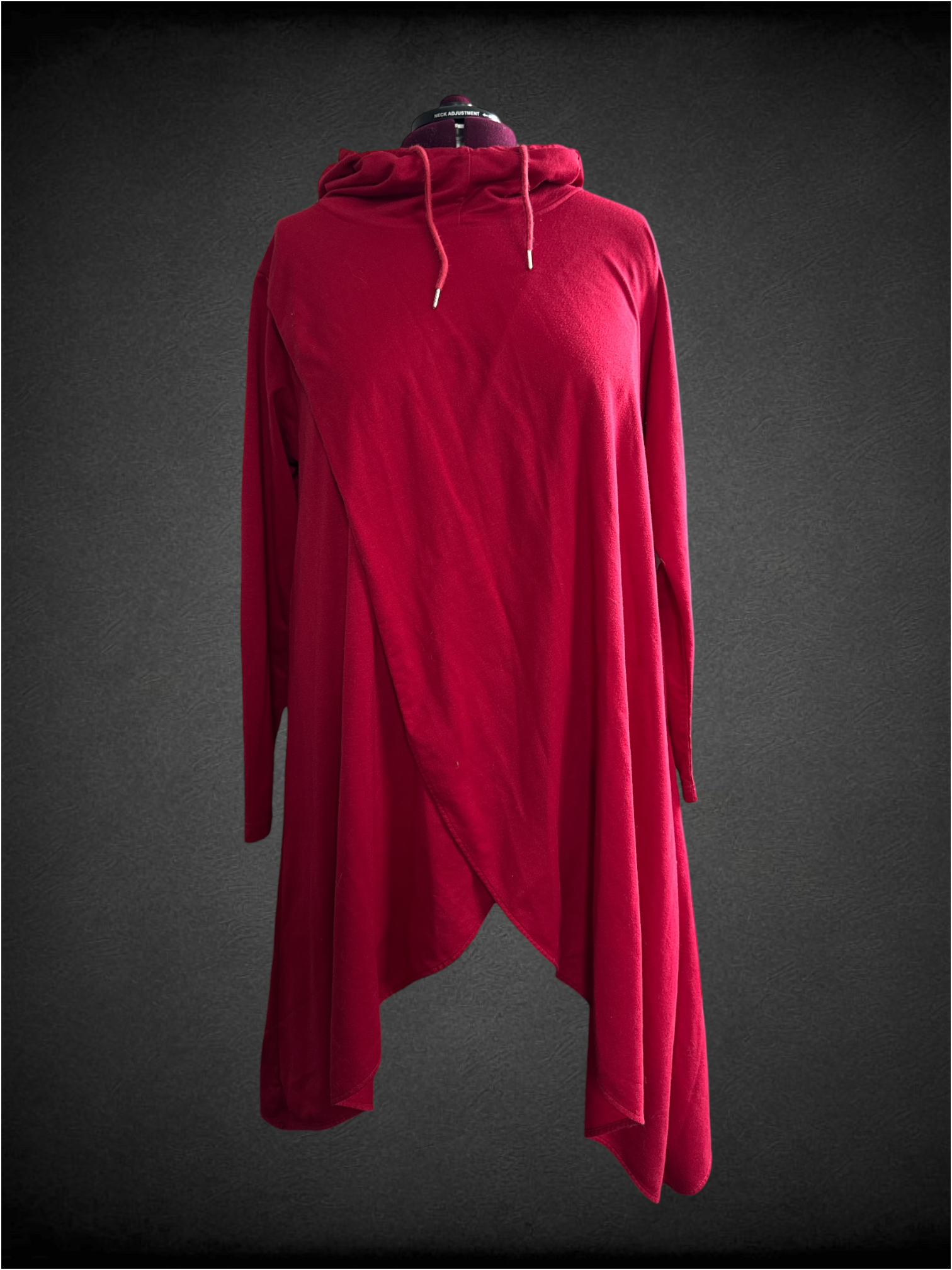 1X Coofandy red long layered asymmetrical hoodie