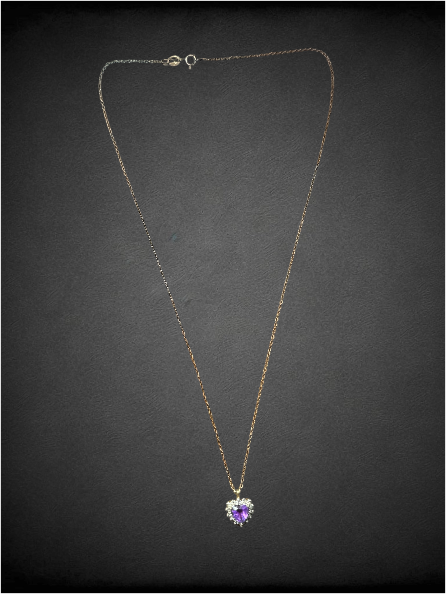 Vintage 925 Sterling Amethyst Heart necklace with Italian Sterling chain and halo setting