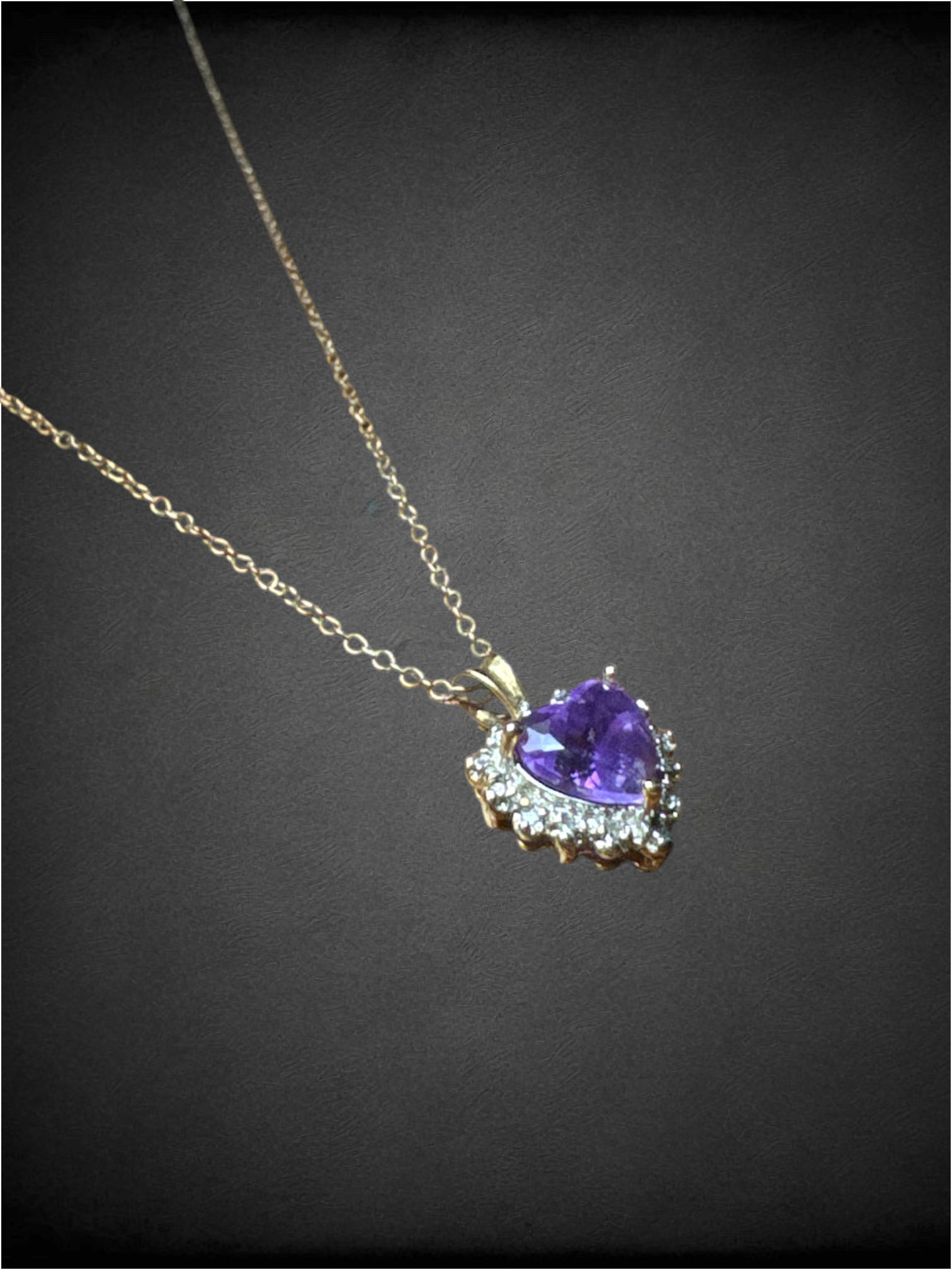 Vintage 925 Sterling Amethyst Heart necklace with Italian Sterling chain and halo setting