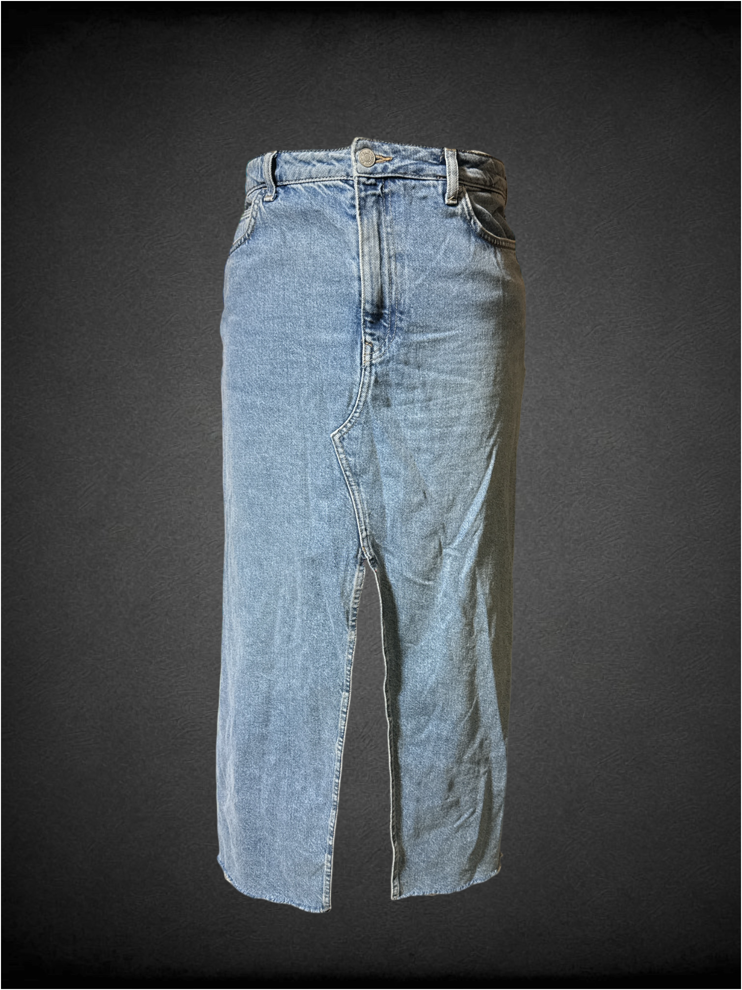 L Denim & Co. long denim skirt with front slit