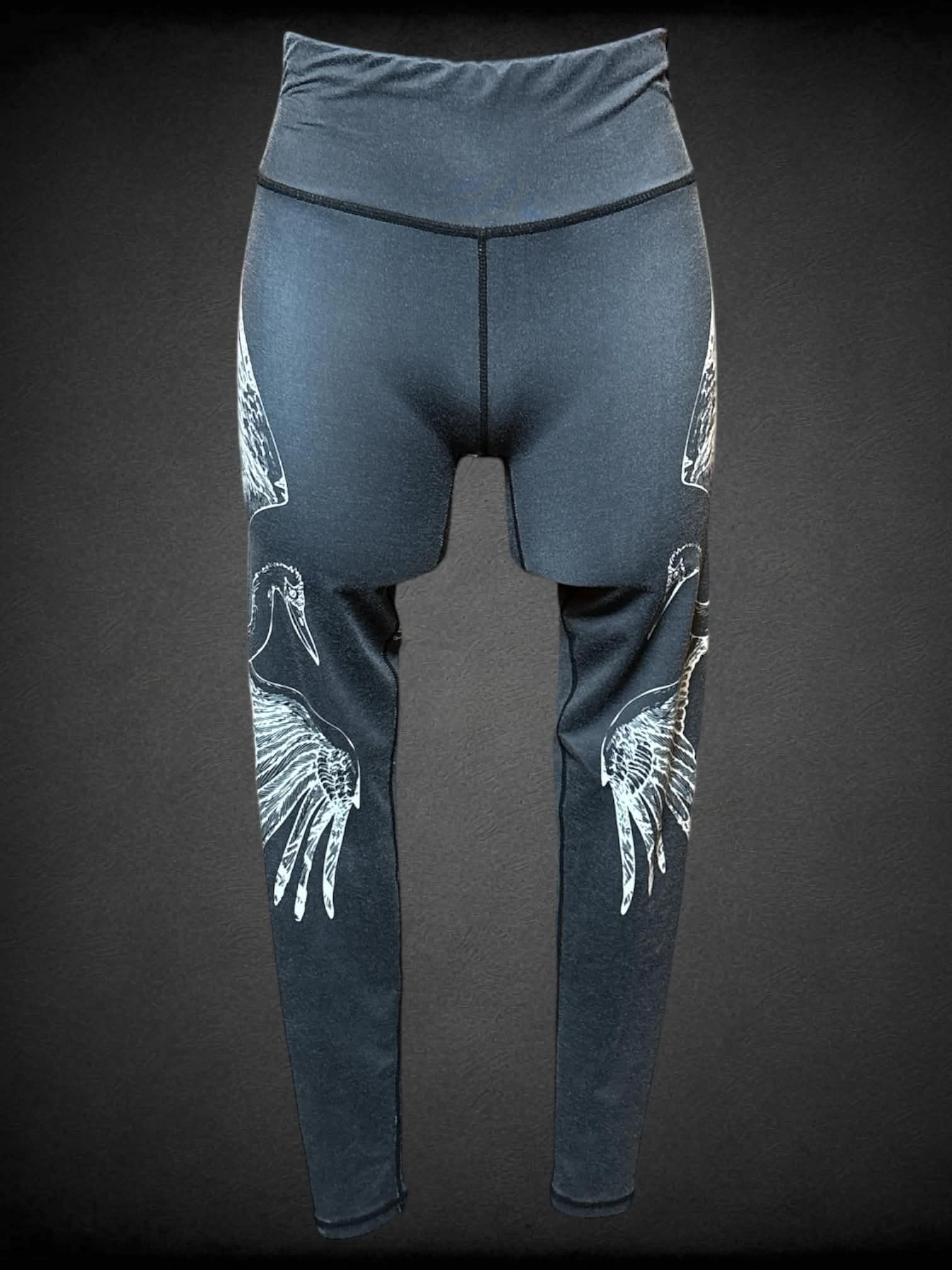 S dark grey leggings with crane graphics on sides