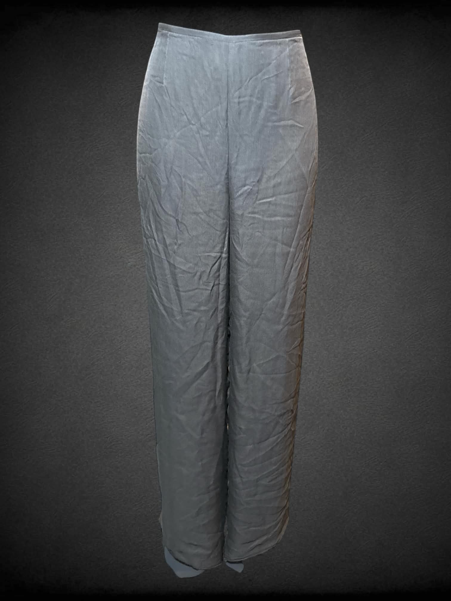 S Giorgio Armani vintage 90s grey sheer fabric pants with zipper and button on side