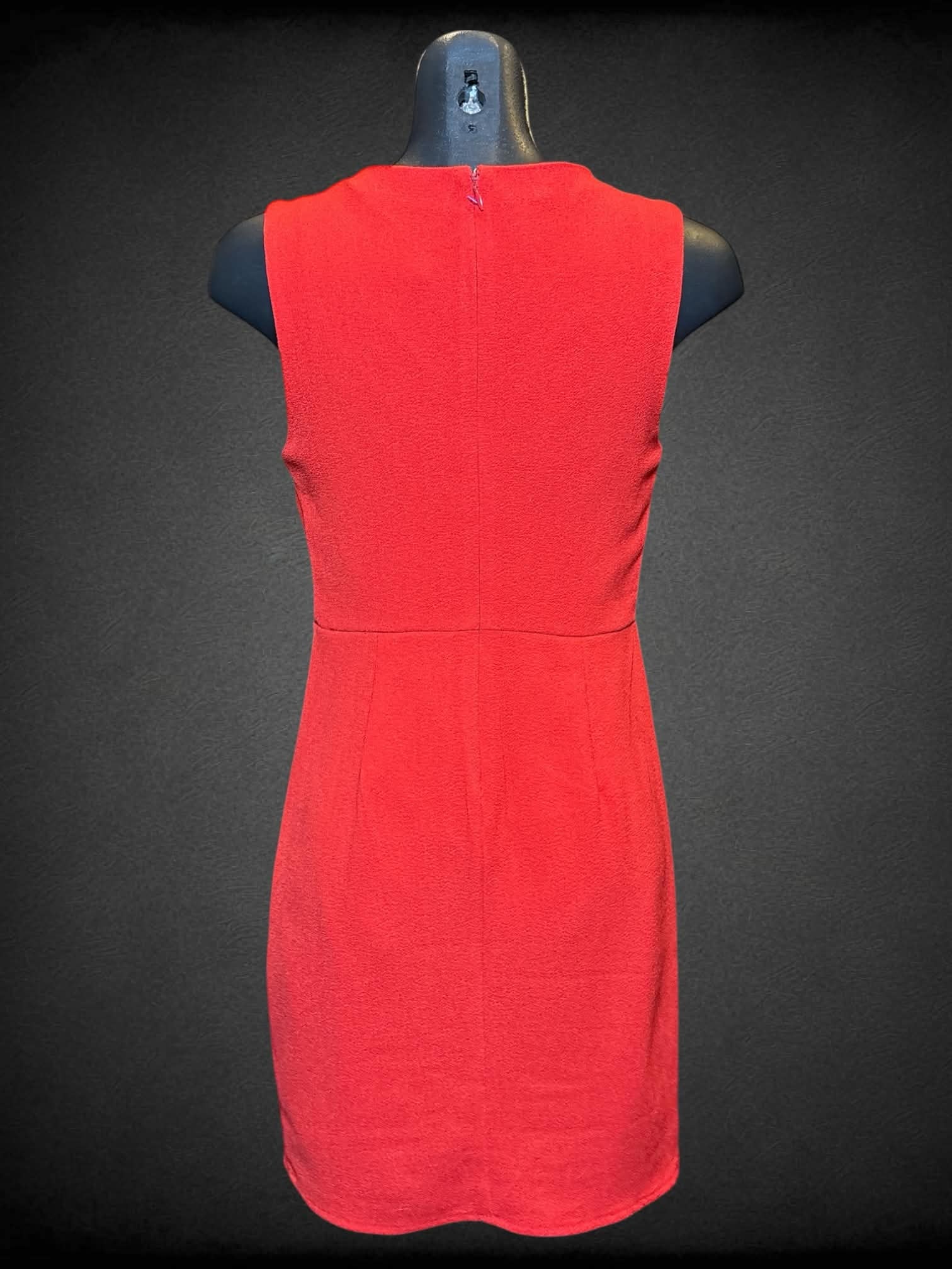 S Red sleeveless dress with zipper on back, and lightly pleated design