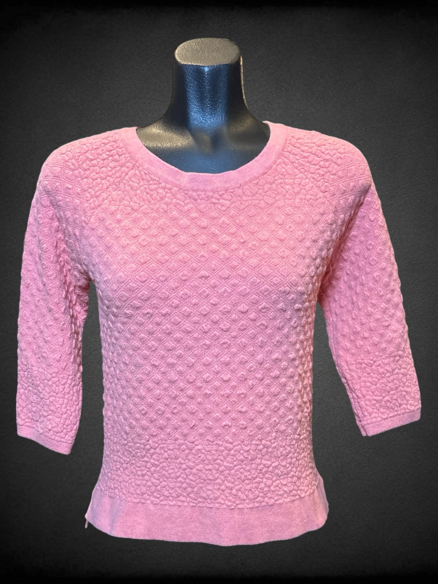 M Field Flower pink half sleeve knit top with diamond design
