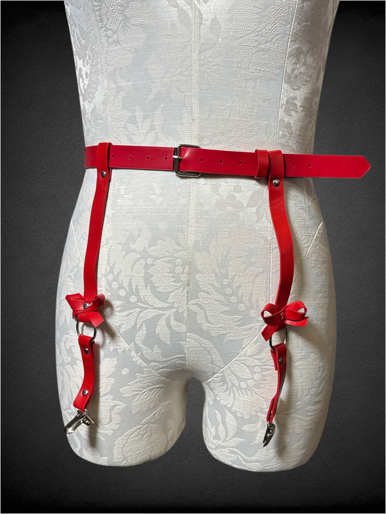 S-XL red garter belt with bow details