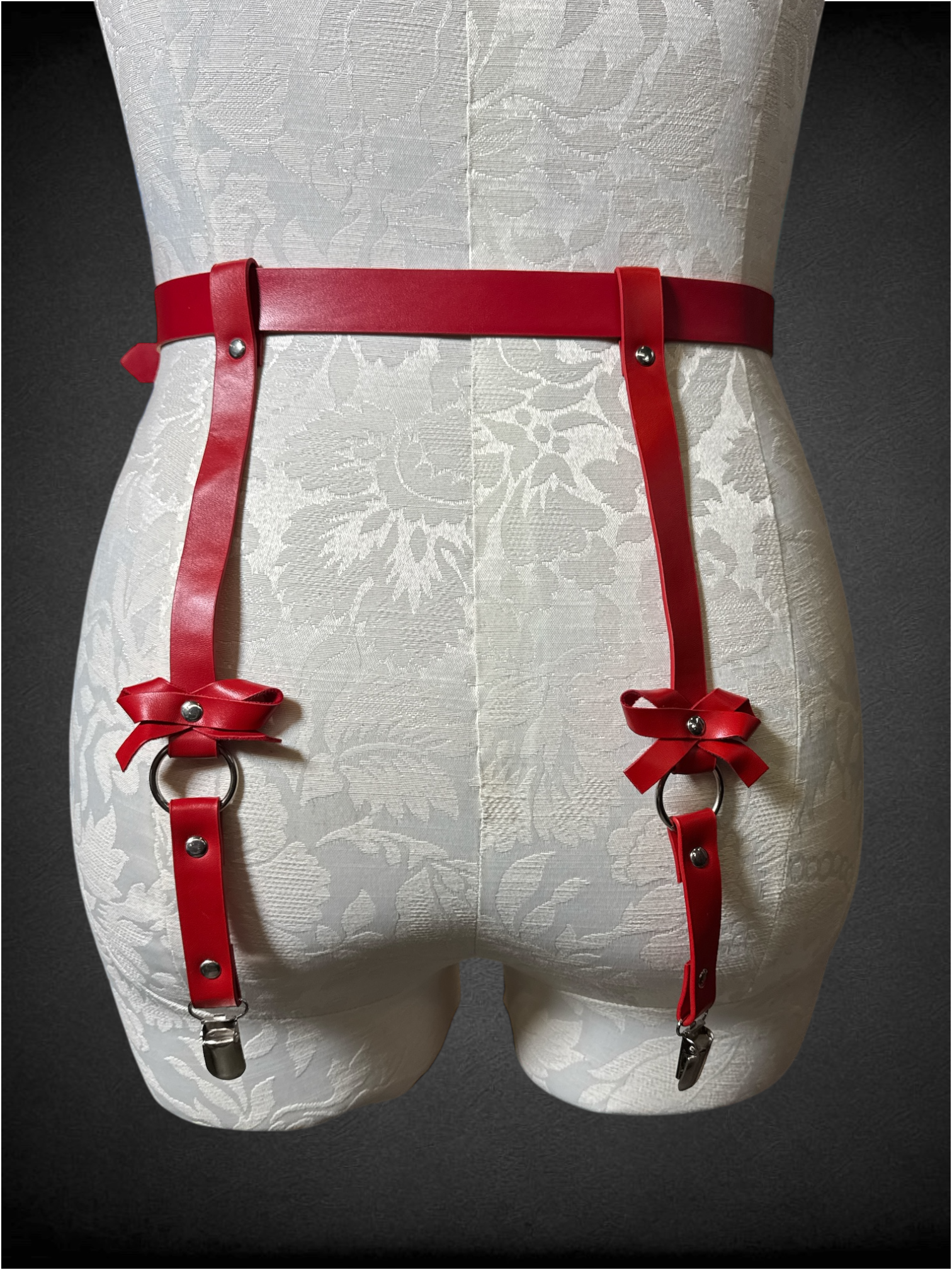 S-XL red garter belt with bow details
