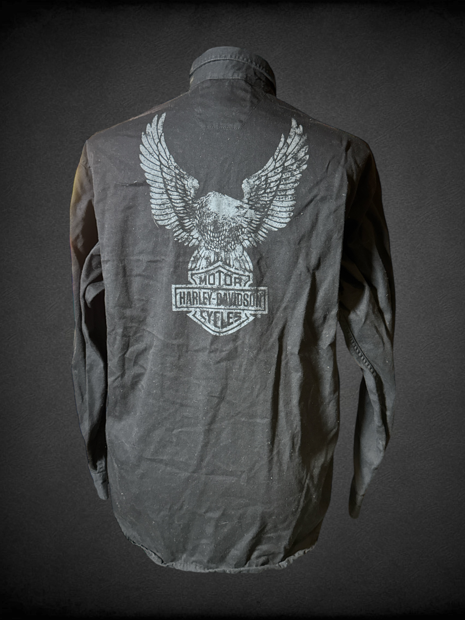 XL Harley Davidson black button down with graphic back