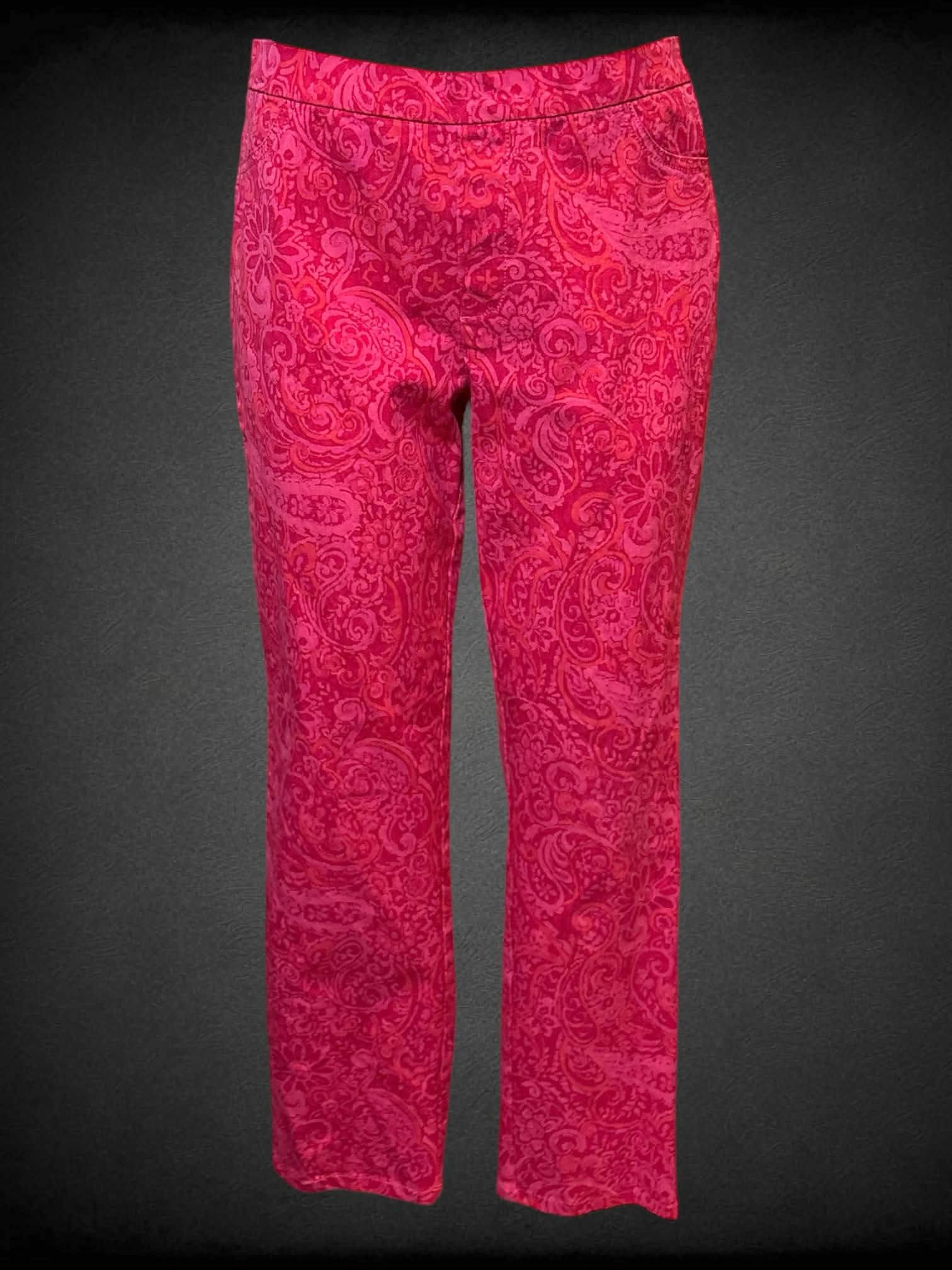 L Isaac Mizrah Live pink paisley designed pants with elastic waistband