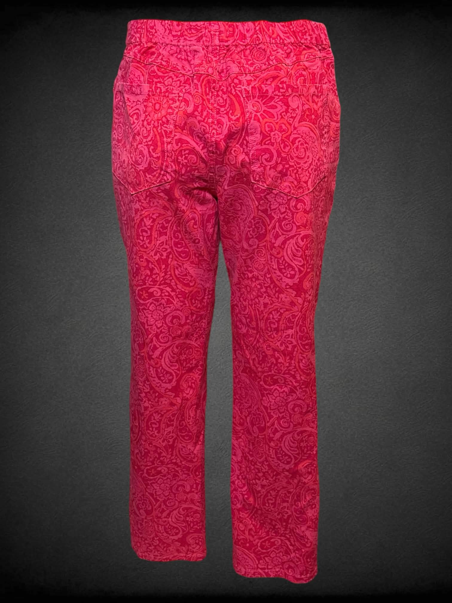 L Isaac Mizrah Live pink paisley designed pants with elastic waistband