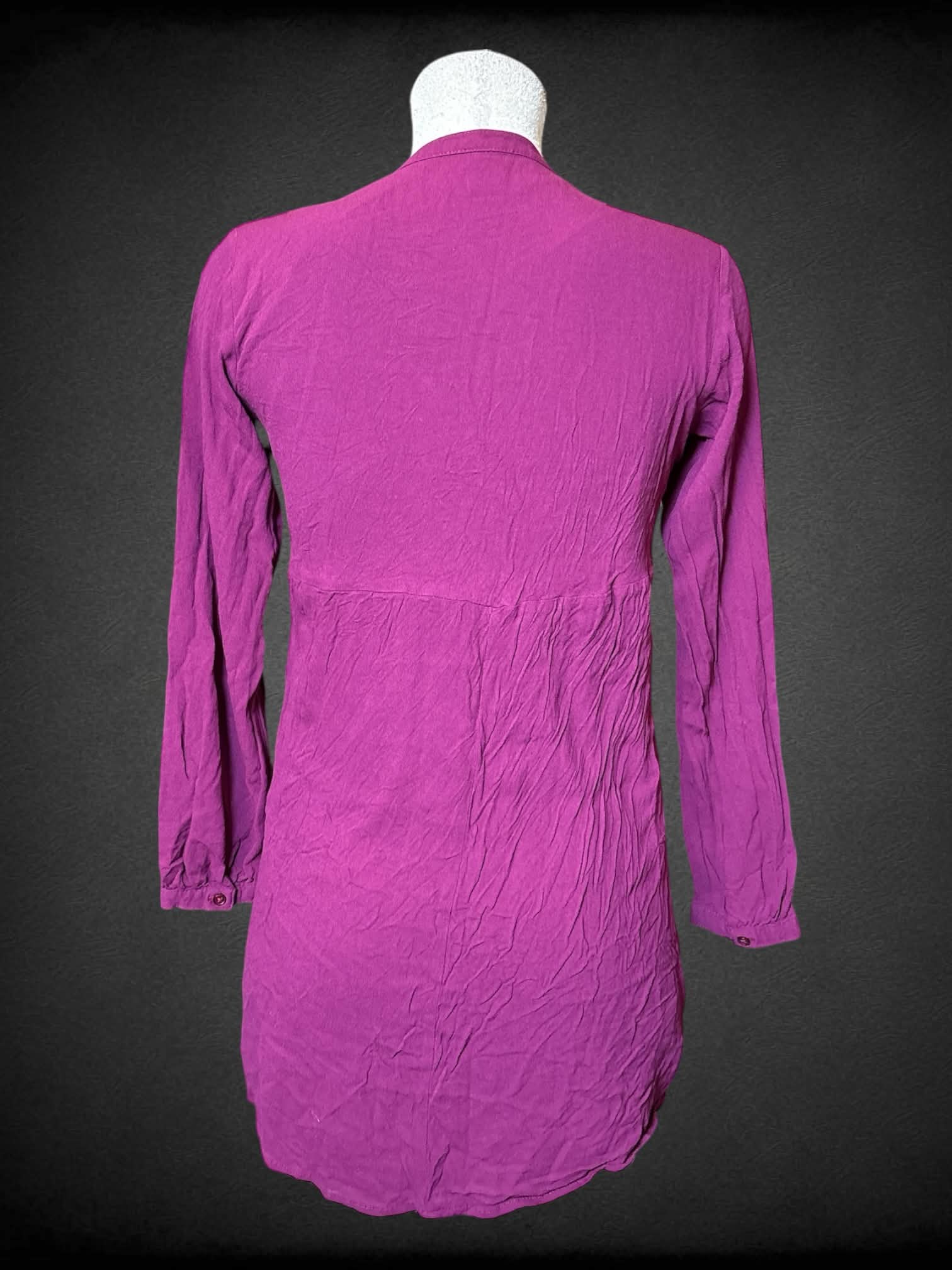 M Old Navy purple long sleeve dress with tie on front, and pleated details