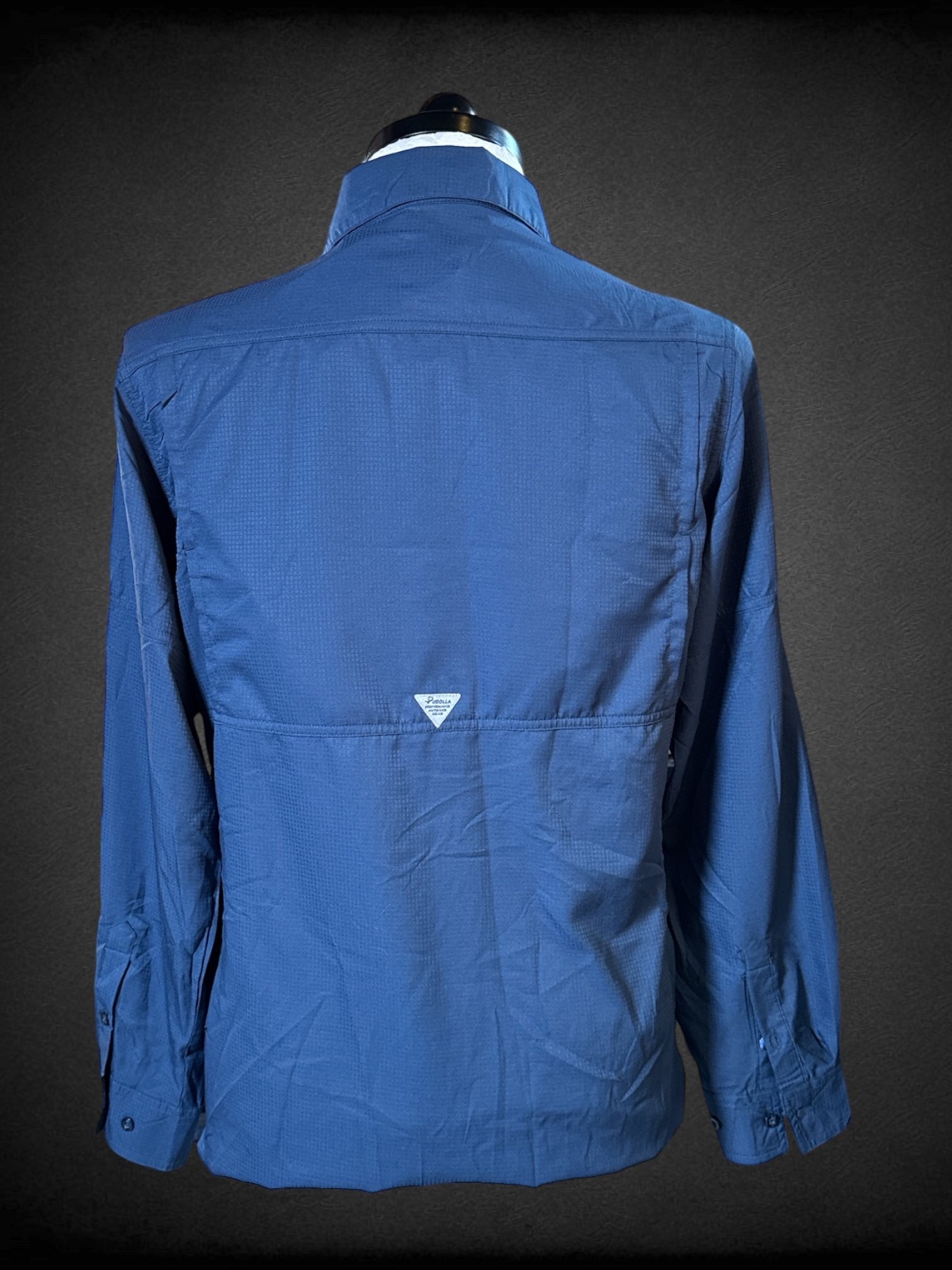 1X NWT Pudolla navy blue long sleeve button up with two front Velcro pockets
