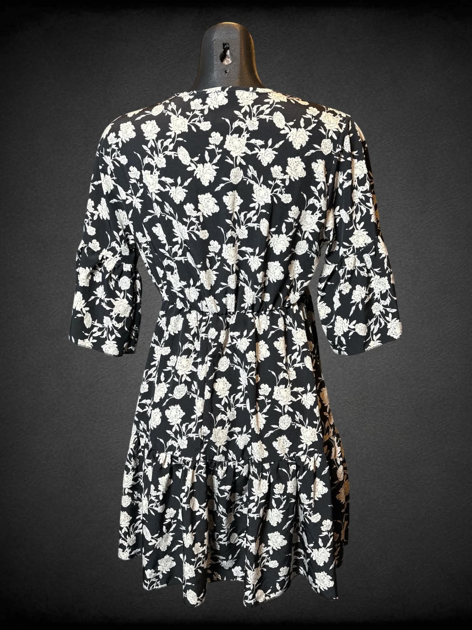 M Black and white half sleeve top floral dress with faux wrap design
