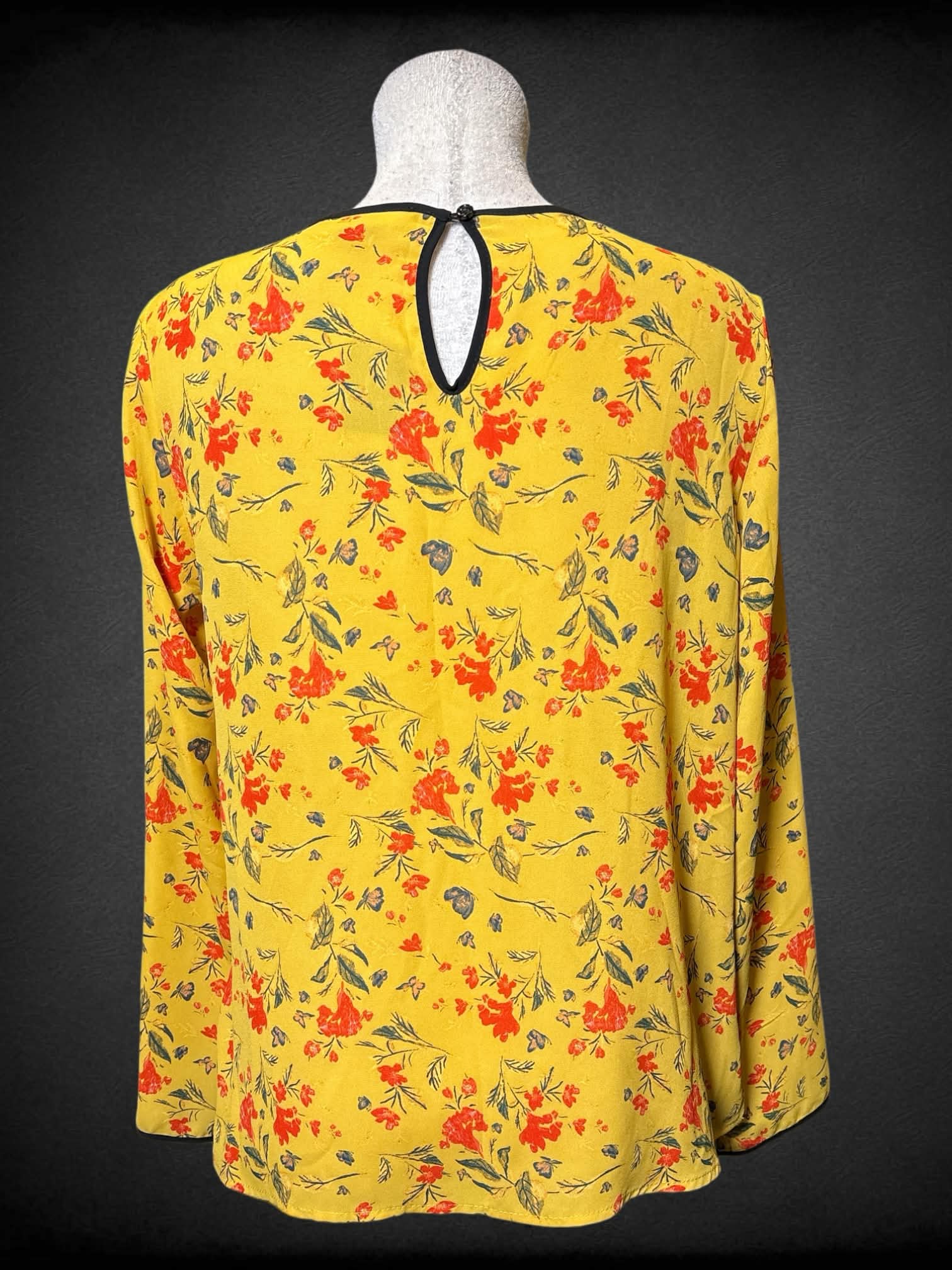 L Primark yellow long sleeve floral top with black trims