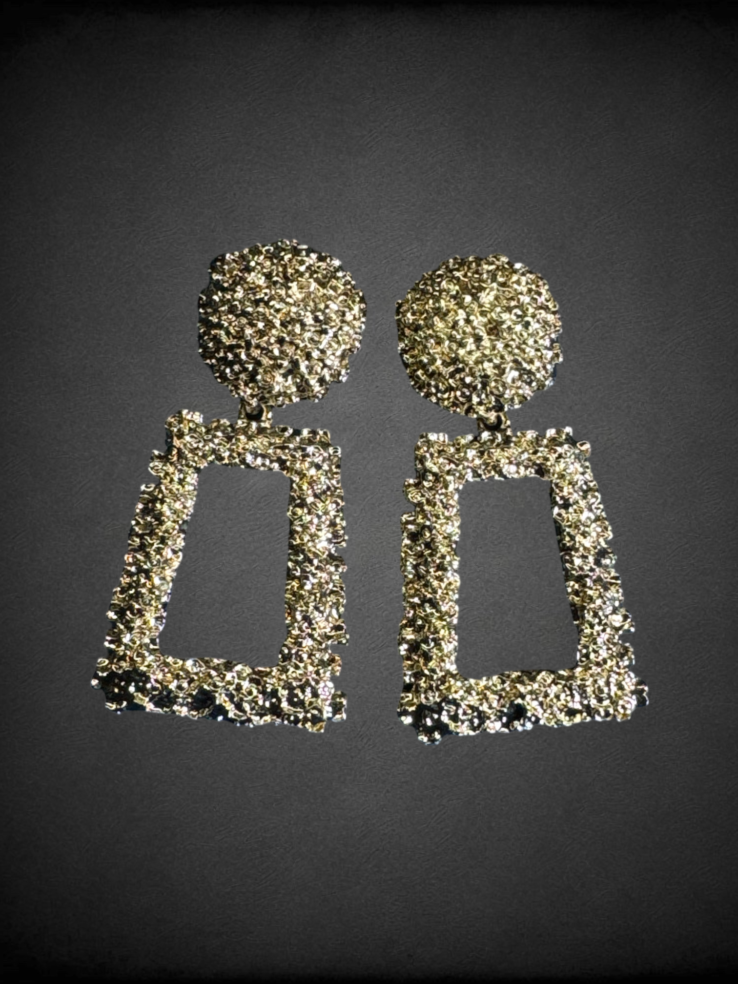 Metallic gold tone textured geometric statement earrings