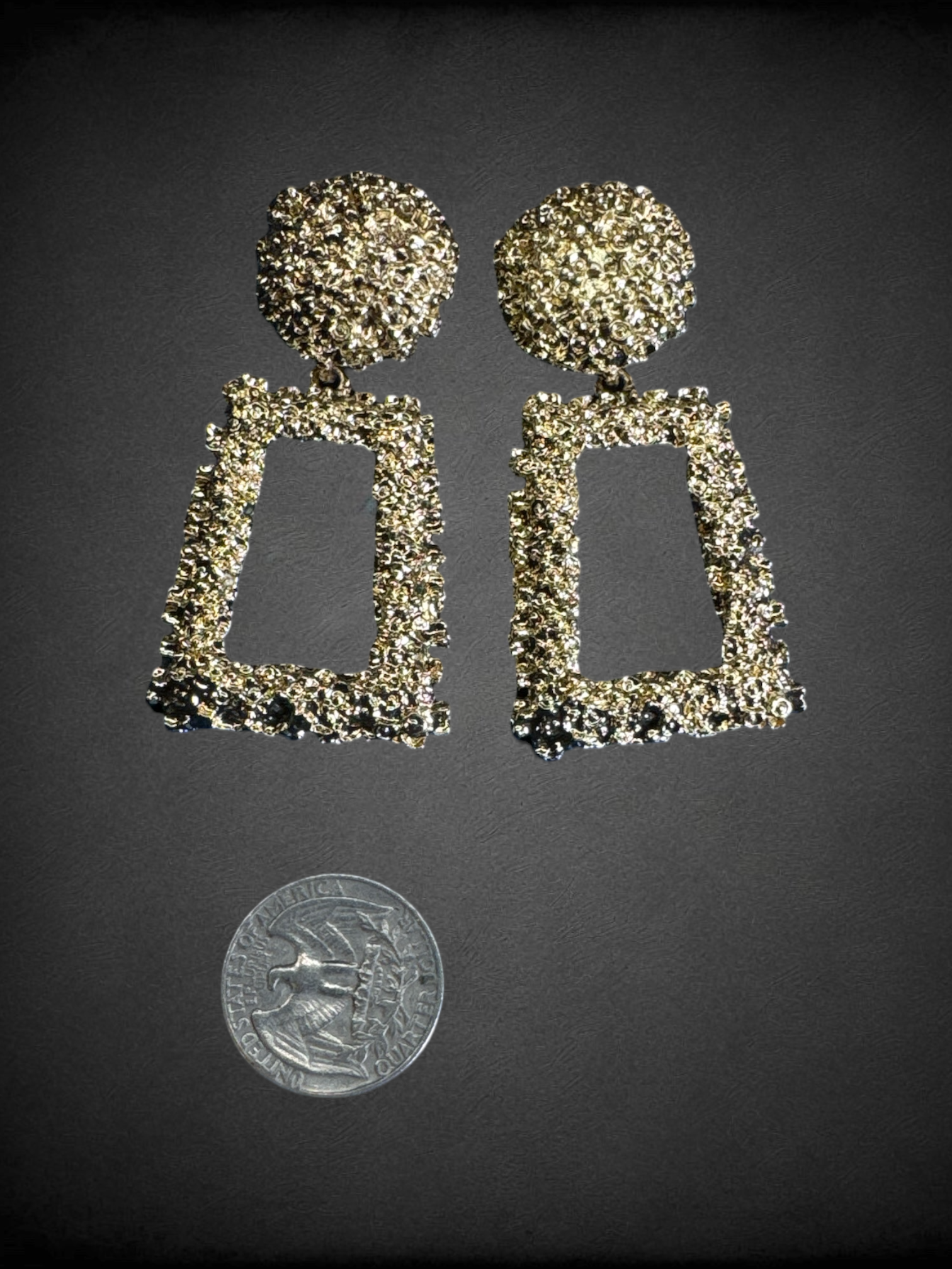 Metallic gold tone textured geometric statement earrings