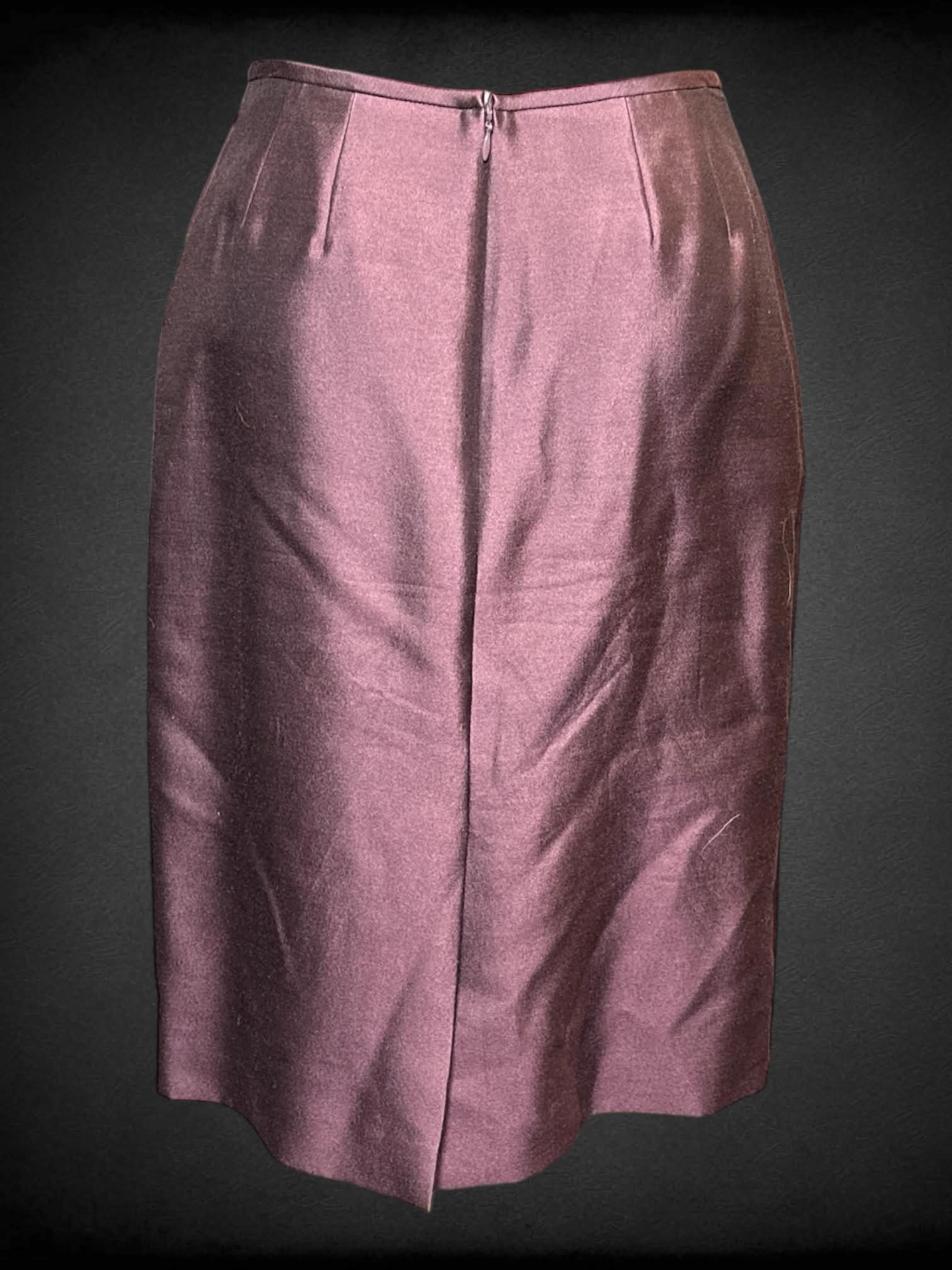 S Albert Nipon vintage purple 3 piece set of top, skirt, & jacket with pleated design on top, and zipper on top & skirt