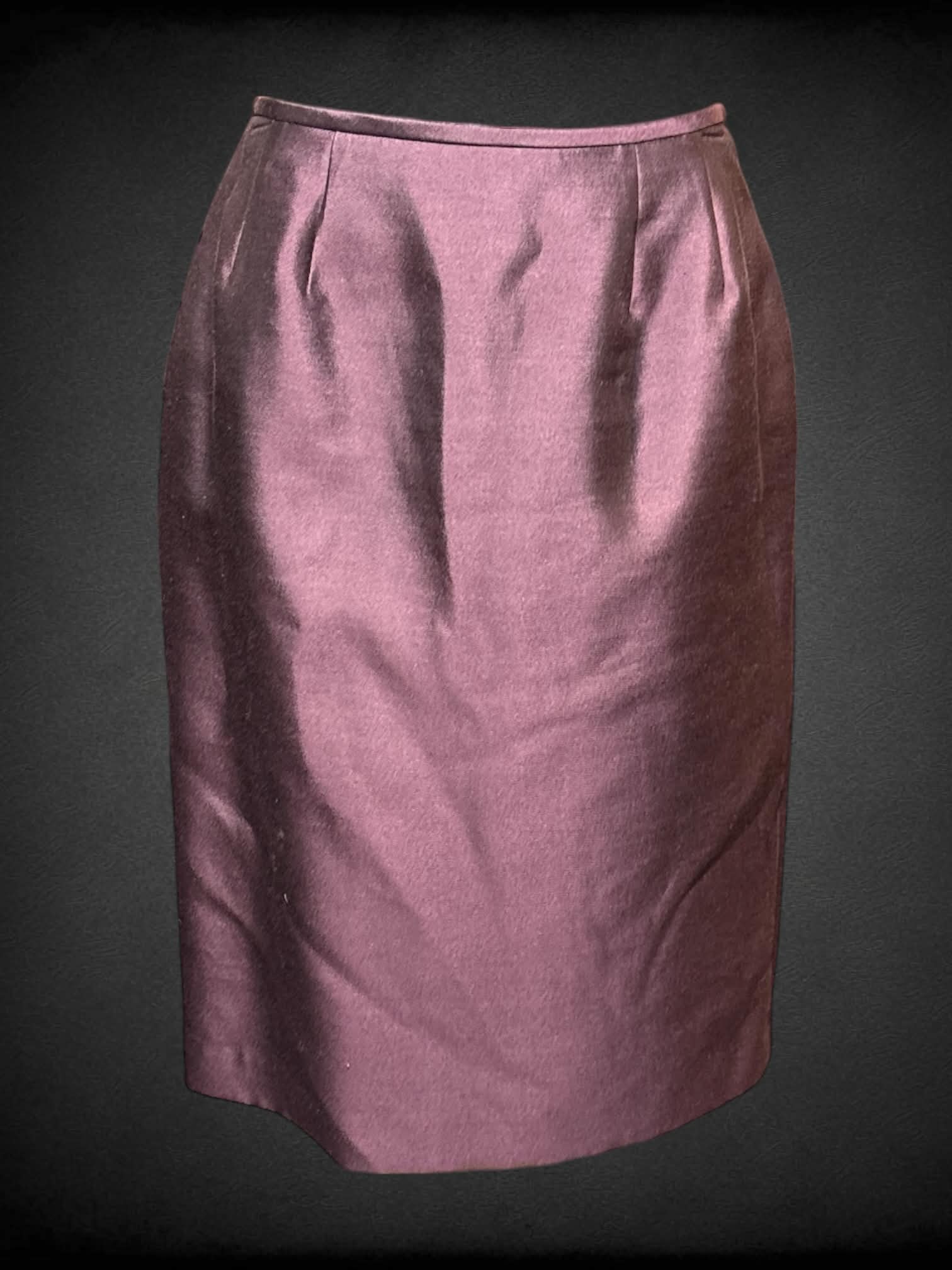 S Albert Nipon vintage purple 3 piece set of top, skirt, & jacket with pleated design on top, and zipper on top & skirt