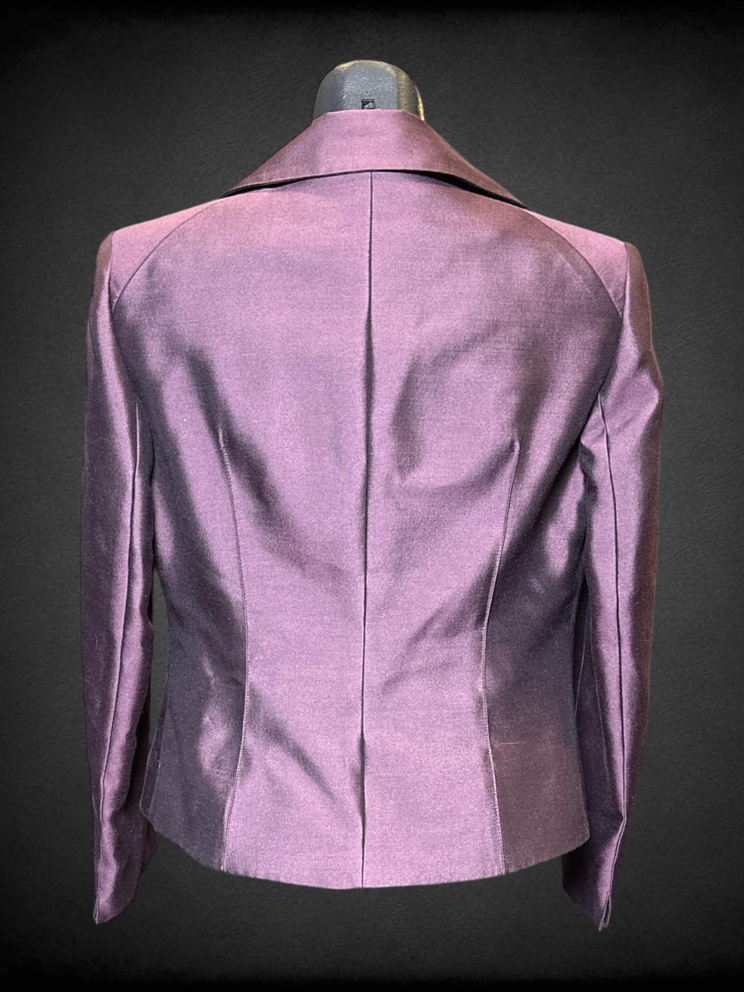 S Albert Nipon vintage purple 3 piece set of top, skirt, & jacket with pleated design on top, and zipper on top & skirt