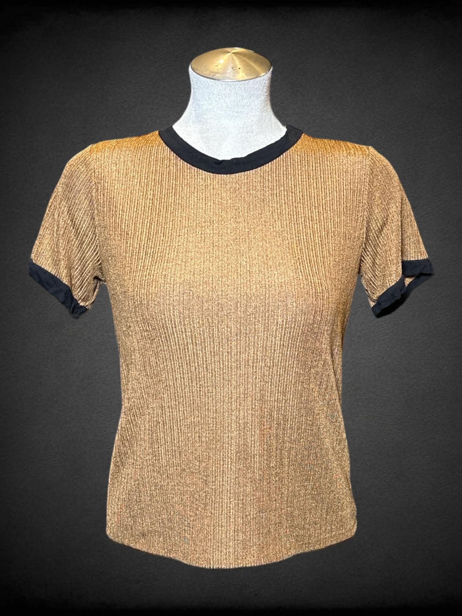 L Sage brown metallic shirt with black trims