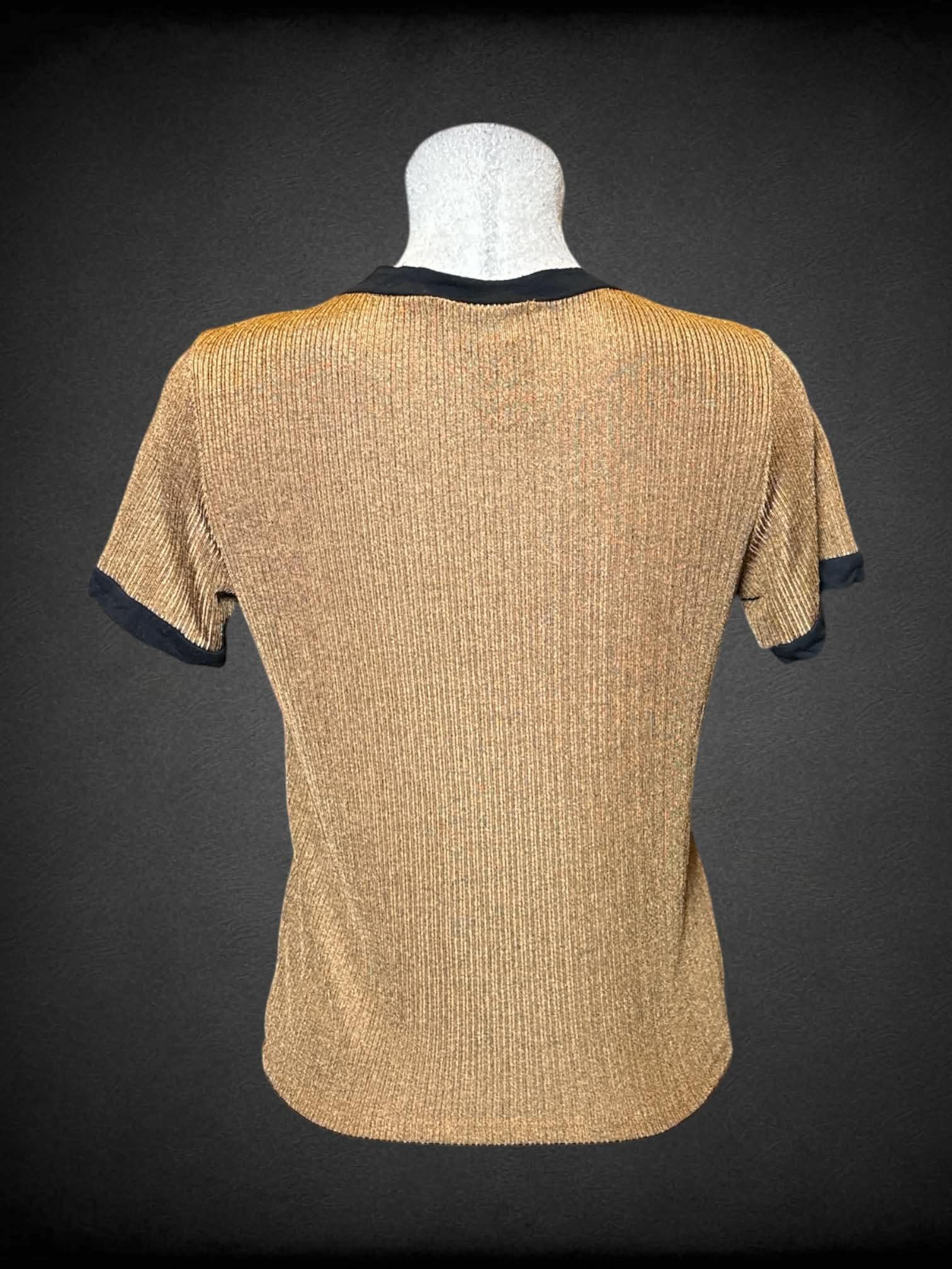 L Sage brown metallic shirt with black trims