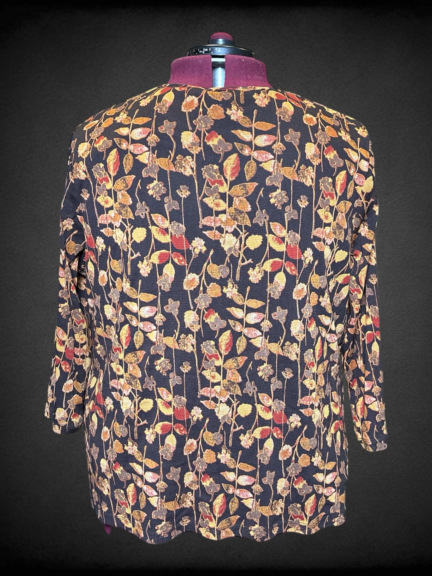 3X Croft & Barrow brown long sleeve top top with gold and red botanical design, & sheer overlay